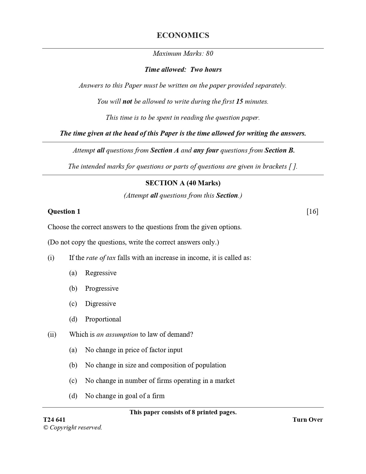 ICSE Class 10 Economics Question Paper 2024 Solved PDF Download — page 1