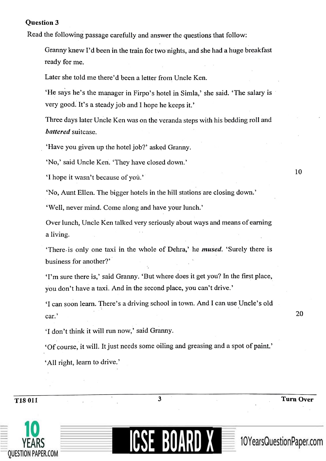 ICSE Class 10 English Language 2018 Question Paper