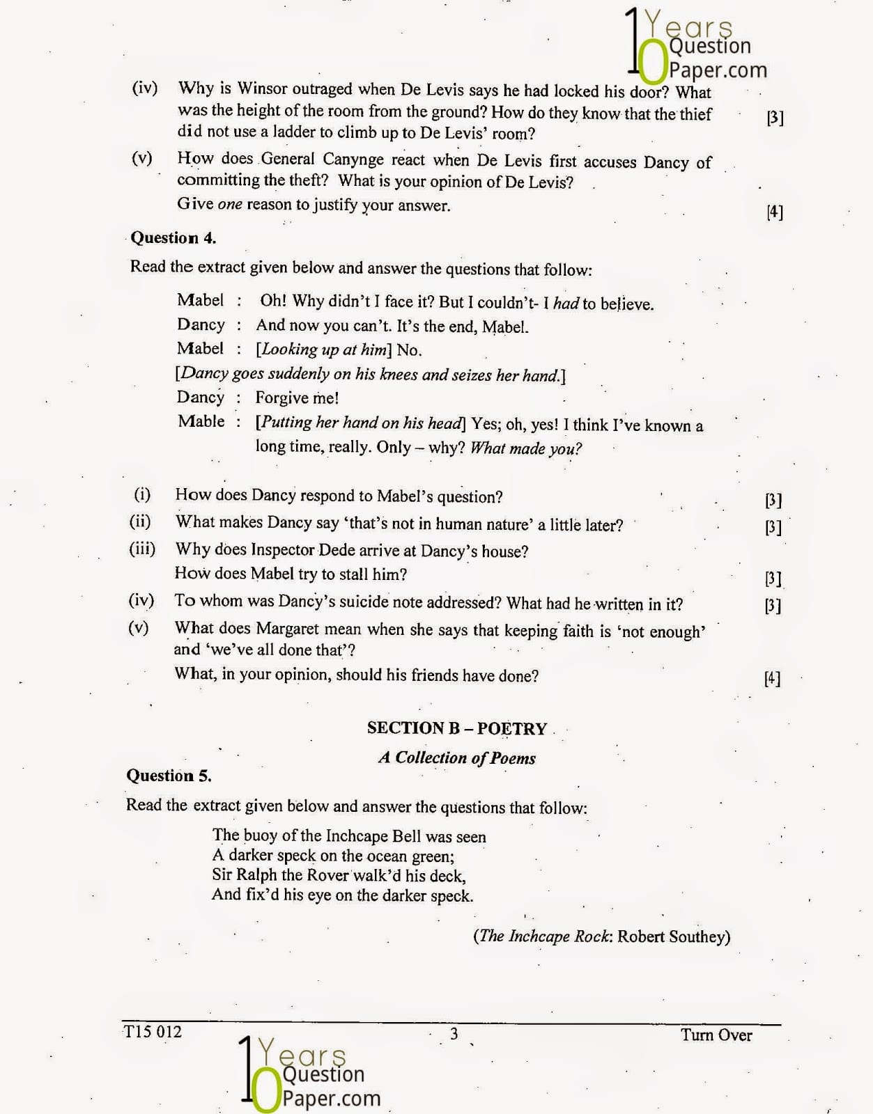 ICSE Class 10 English Literature 2015 Question Paper