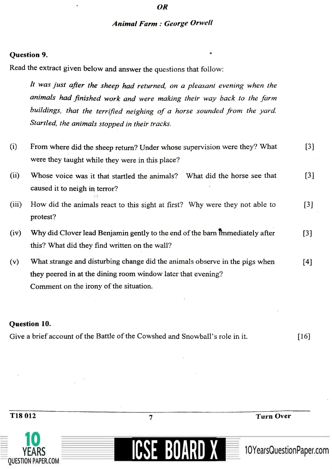 ICSE Class X 2018 English Literature Question Paper ICSE Class 10 English Literature 2018 Question Paper