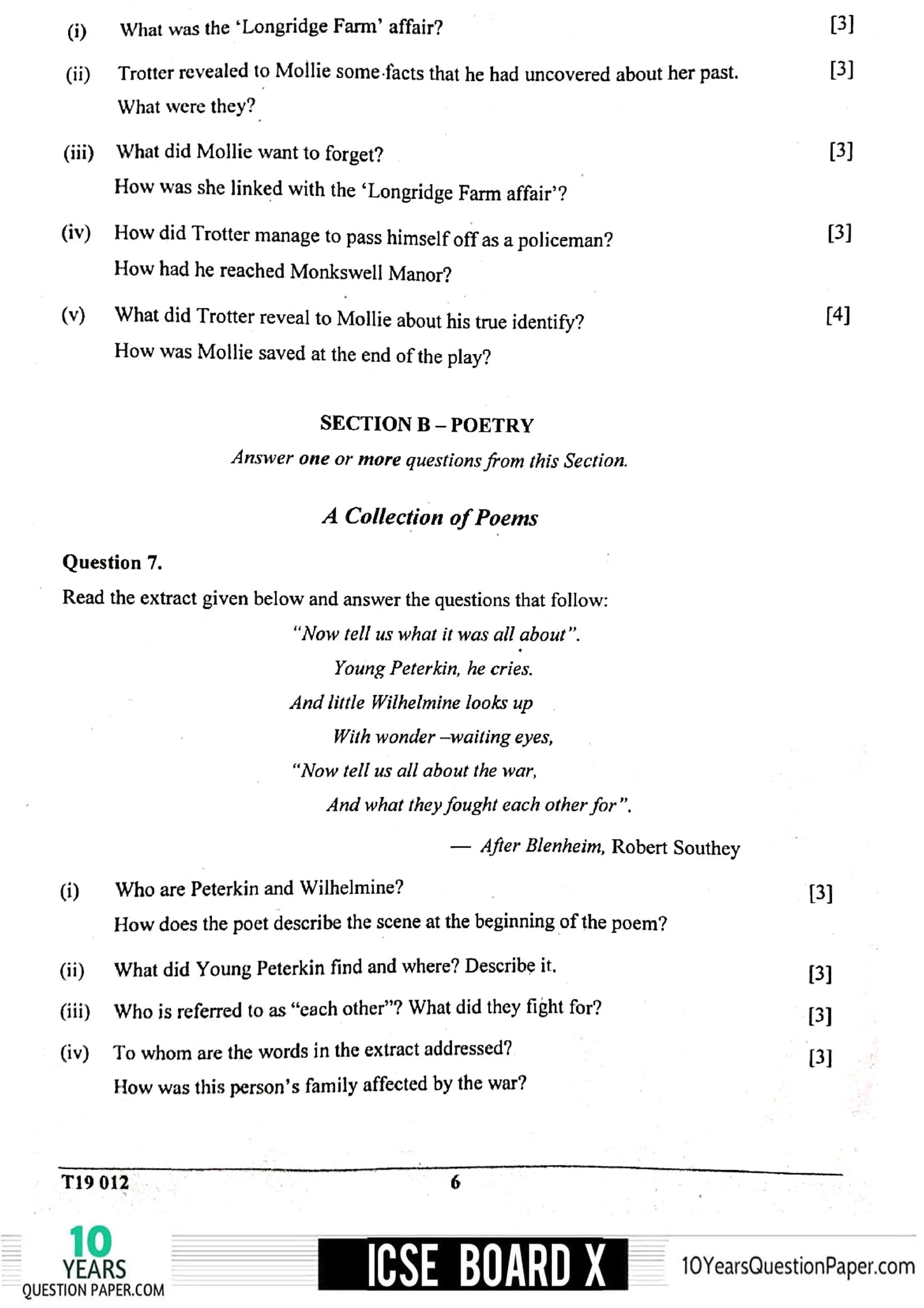 ICSE Class X 2019 English Literature Question Paper ICSE Class 10 English Literature 2019 Question Paper
