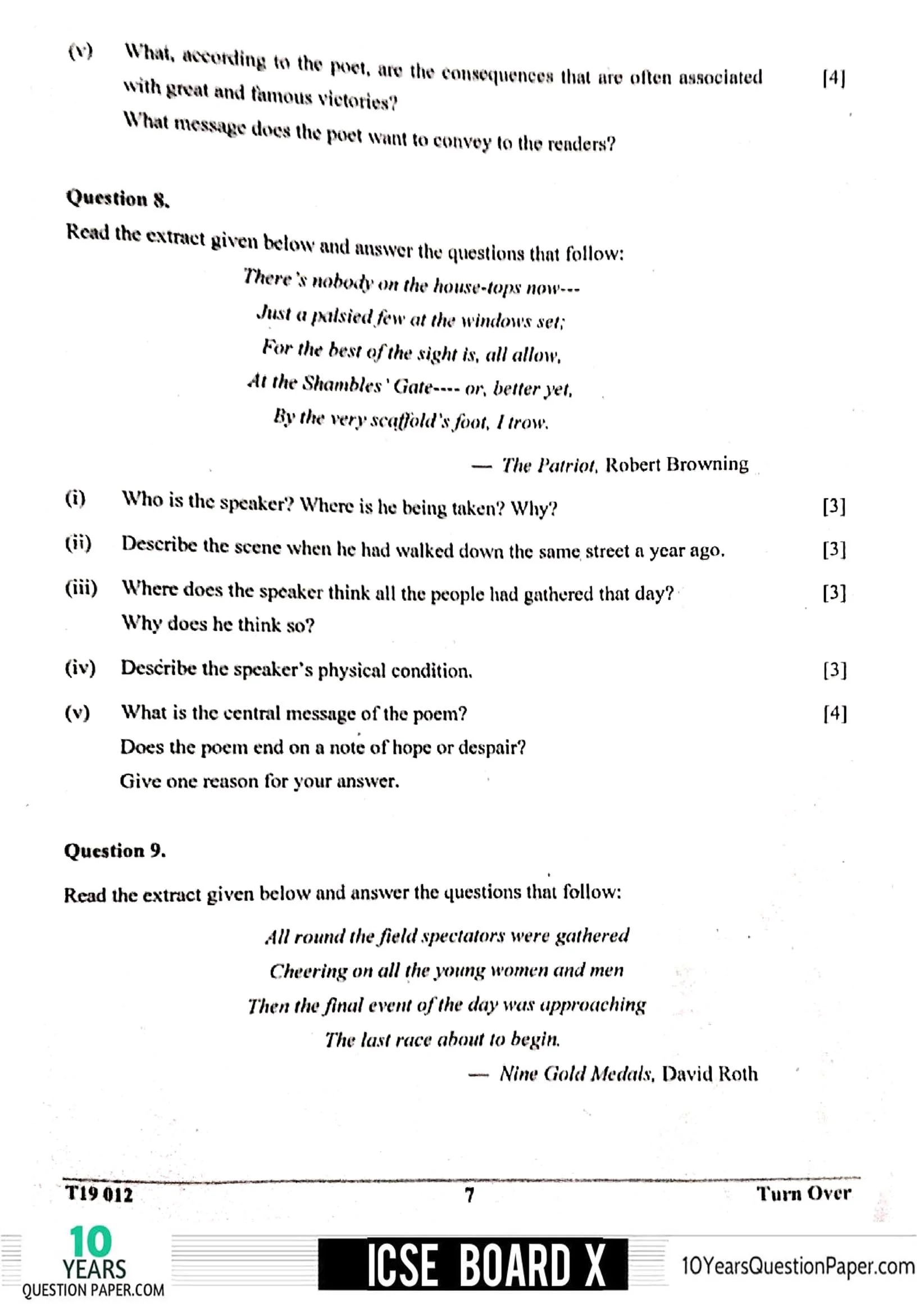 ICSE Class X 2019 English Literature Question Paper ICSE Class 10 English Literature 2019 Question Paper