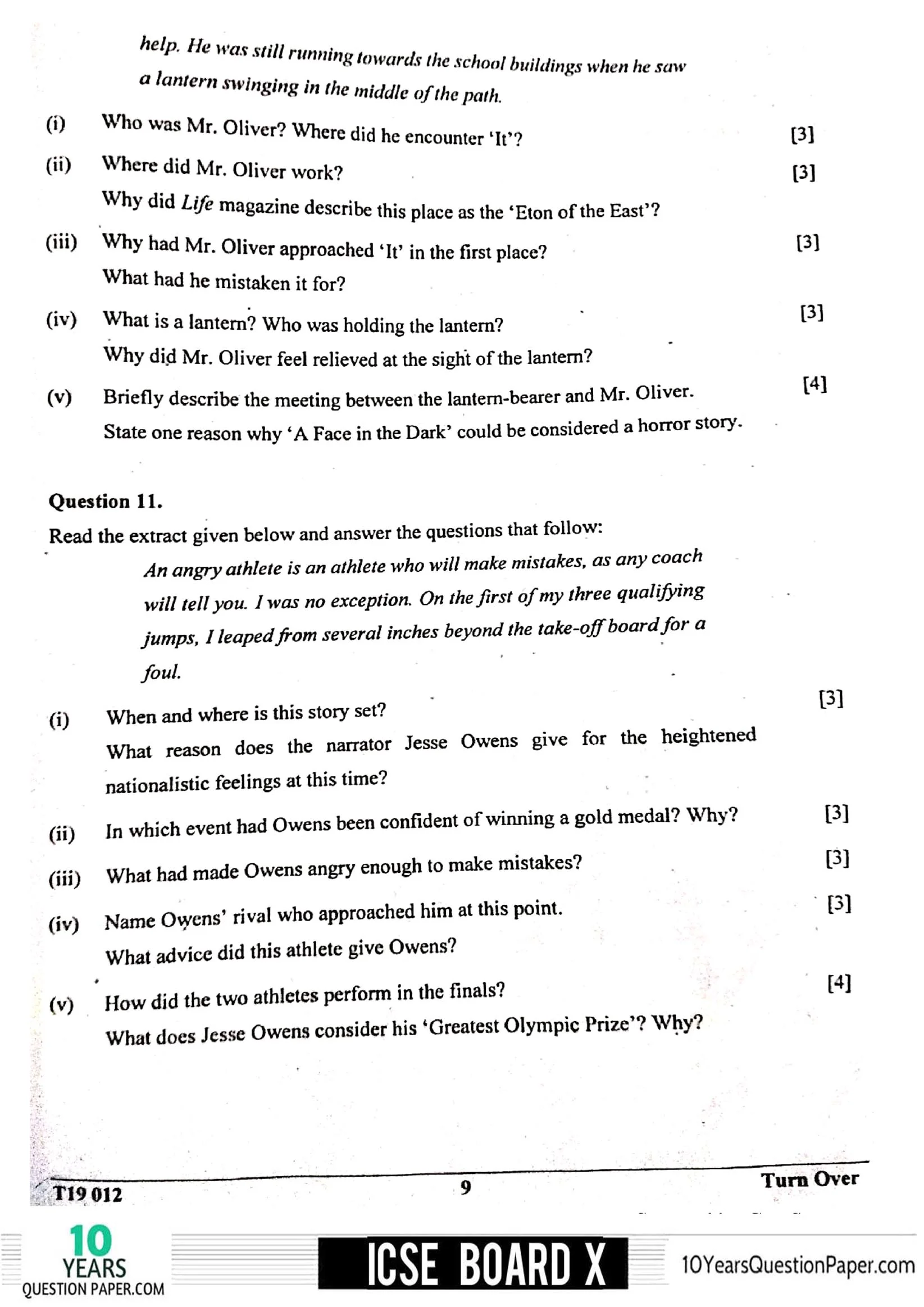 ICSE Class X 2019 English Literature Question Paper ICSE Class 10 English Literature 2019 Question Paper