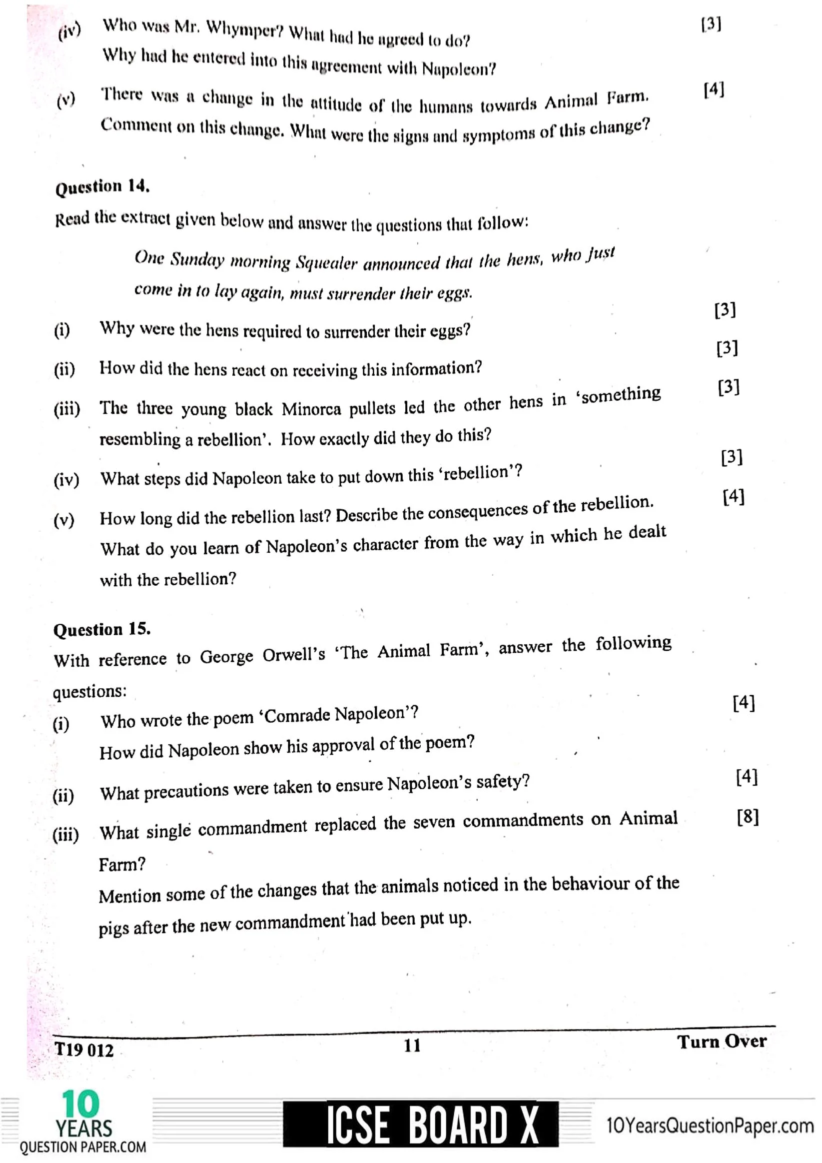 ICSE Class X 2019 English Literature Question Paper ICSE Class 10 English Literature 2019 Question Paper