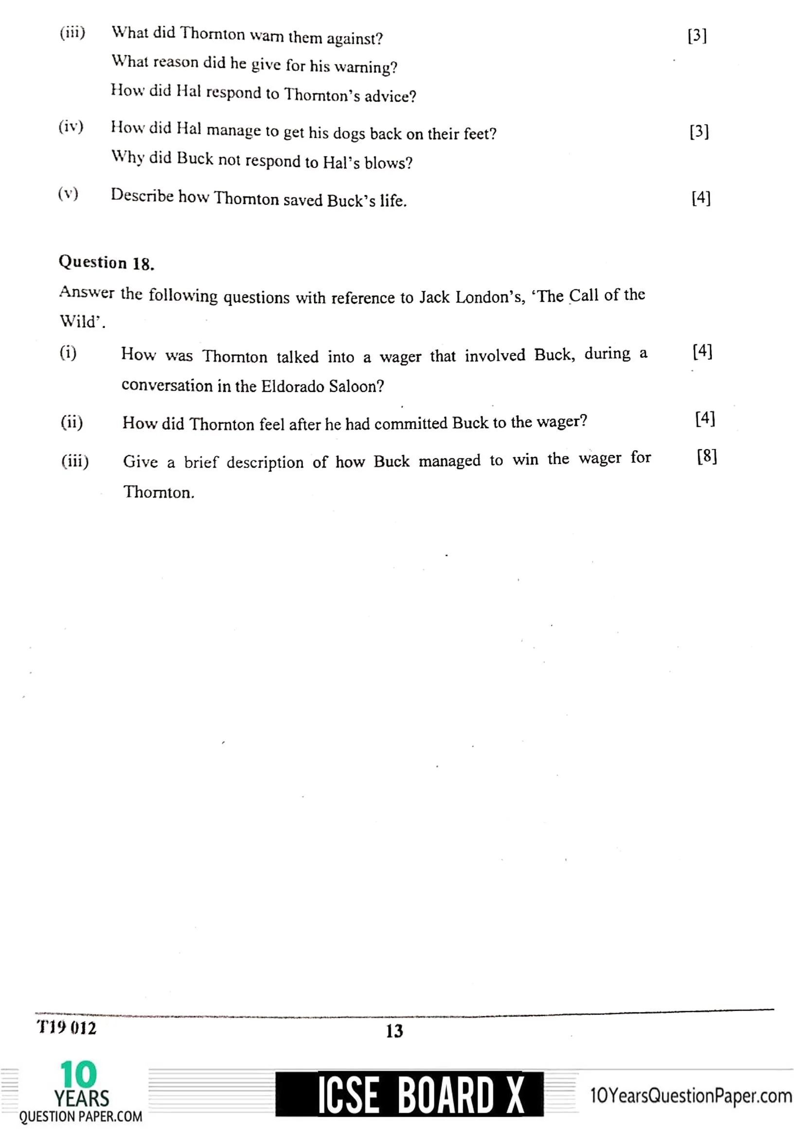ICSE Class X 2019 English Literature Question Paper ICSE Class 10 English Literature 2019 Question Paper