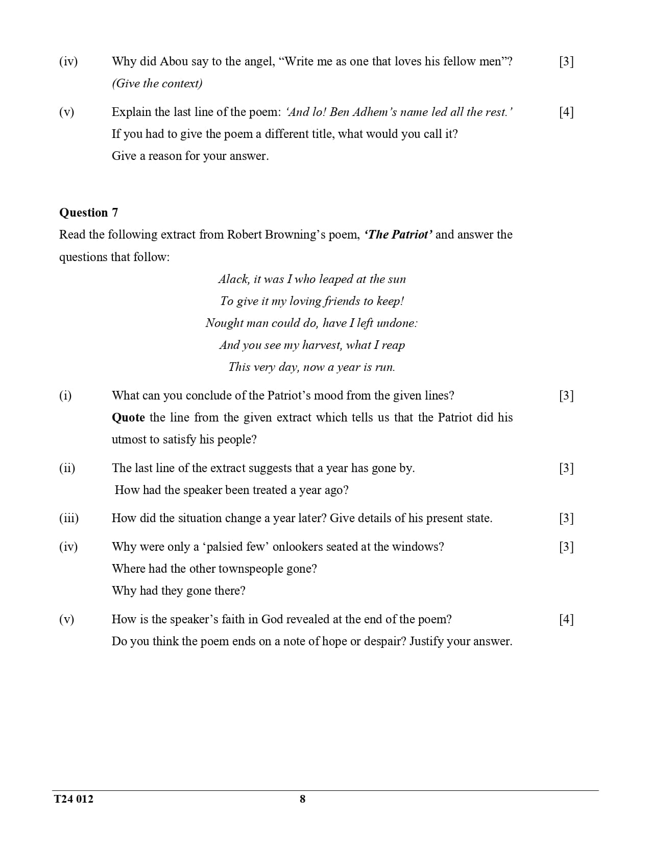 ICSE Class 10 English Literature Question Paper 2024 Solved PDF Download — page 8