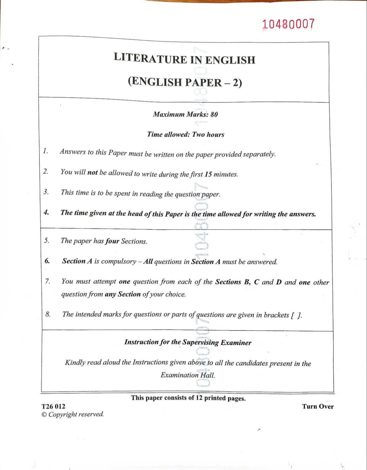 ICSE Class 10 English Literature Question Paper 2026 Solved PDF Download — page 1