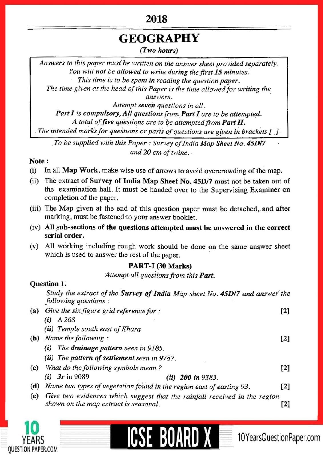 Icse 2024 Specimen Paper Solution Geography Image to u