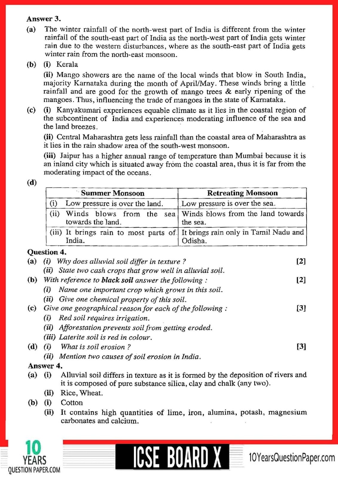 ICSE Class 10 Geography 2018 Solved Paper