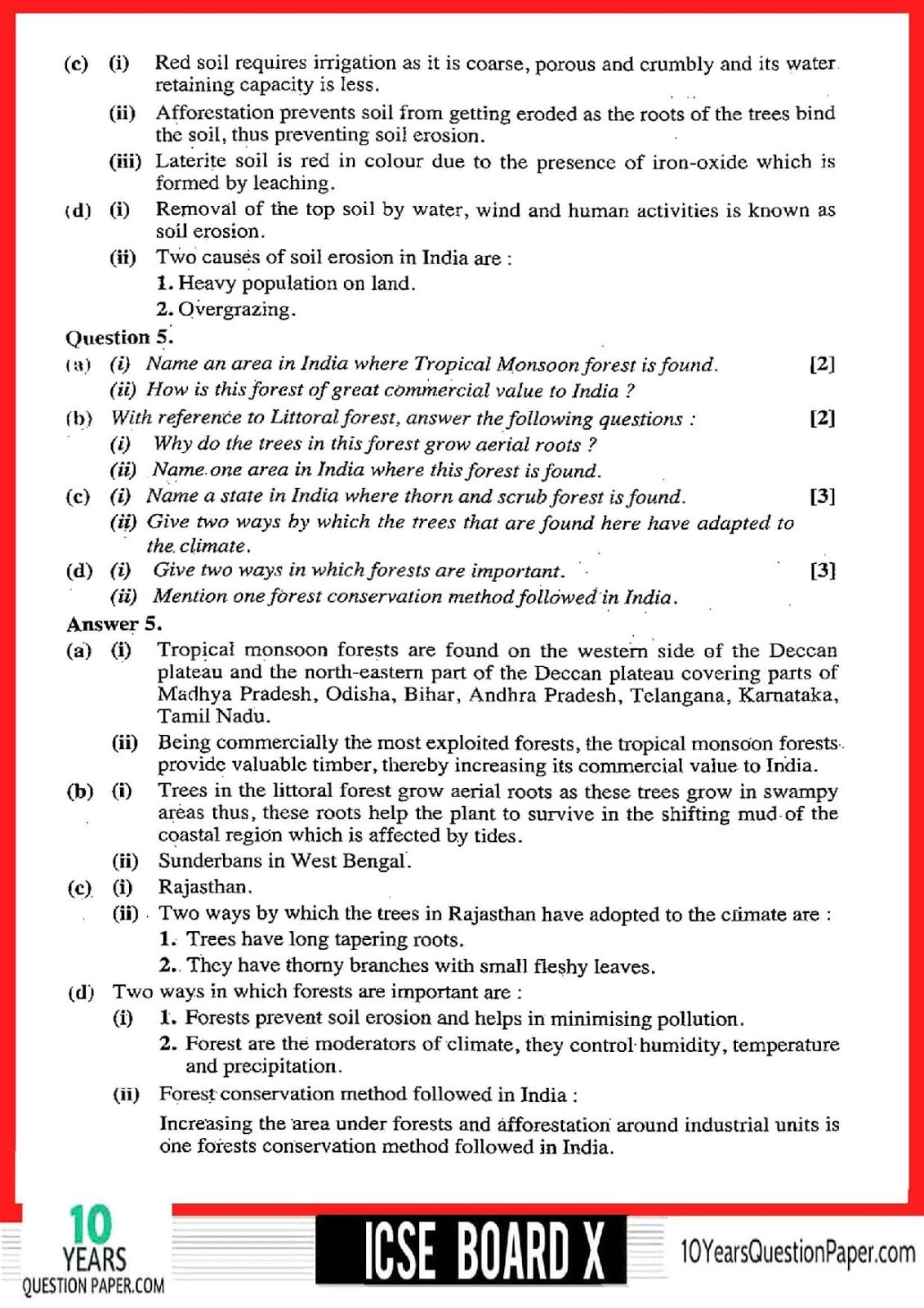 ICSE Class 10 Geography 2018 Solved Paper