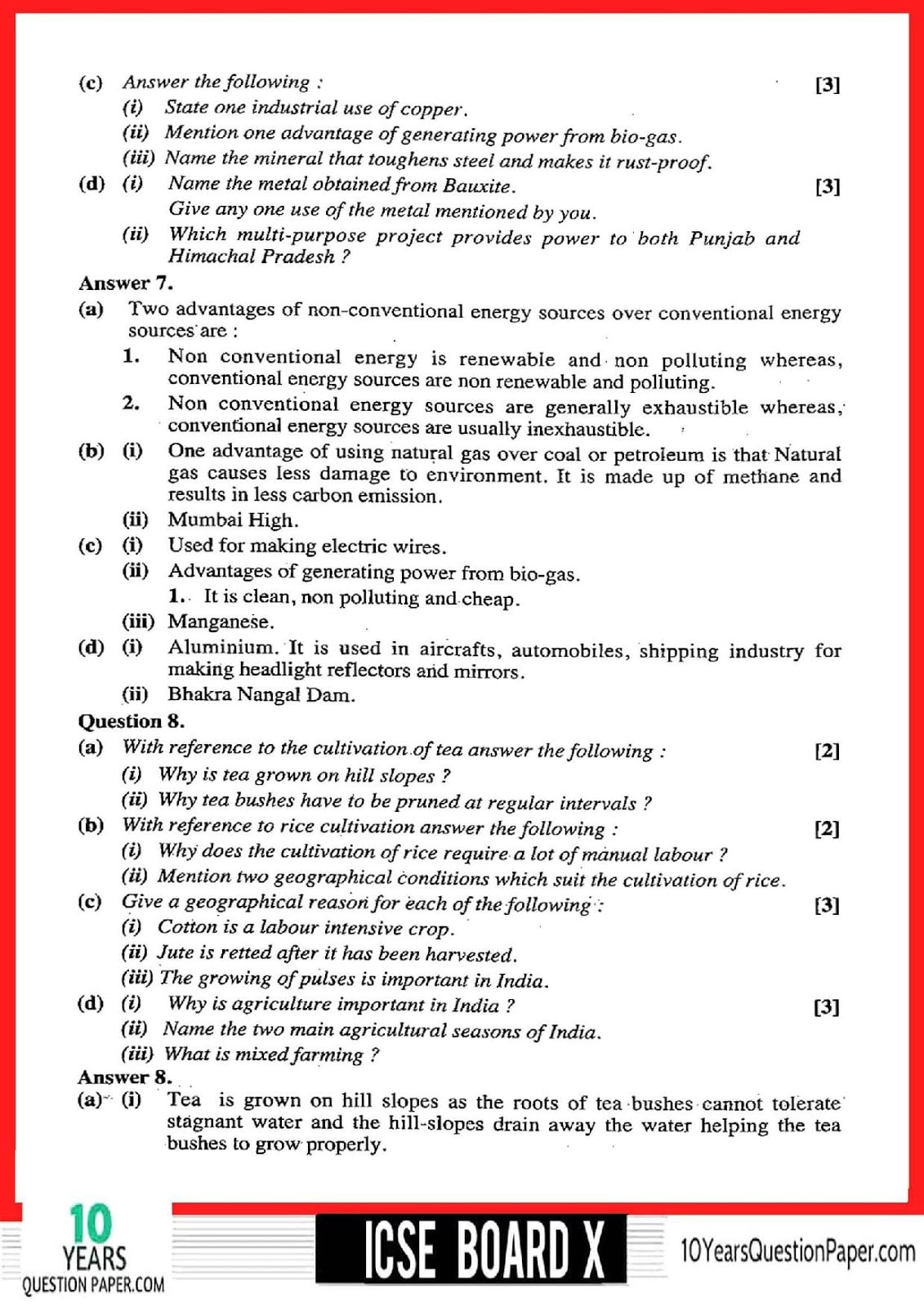 ICSE Class 10 Geography 2018 Solved Paper