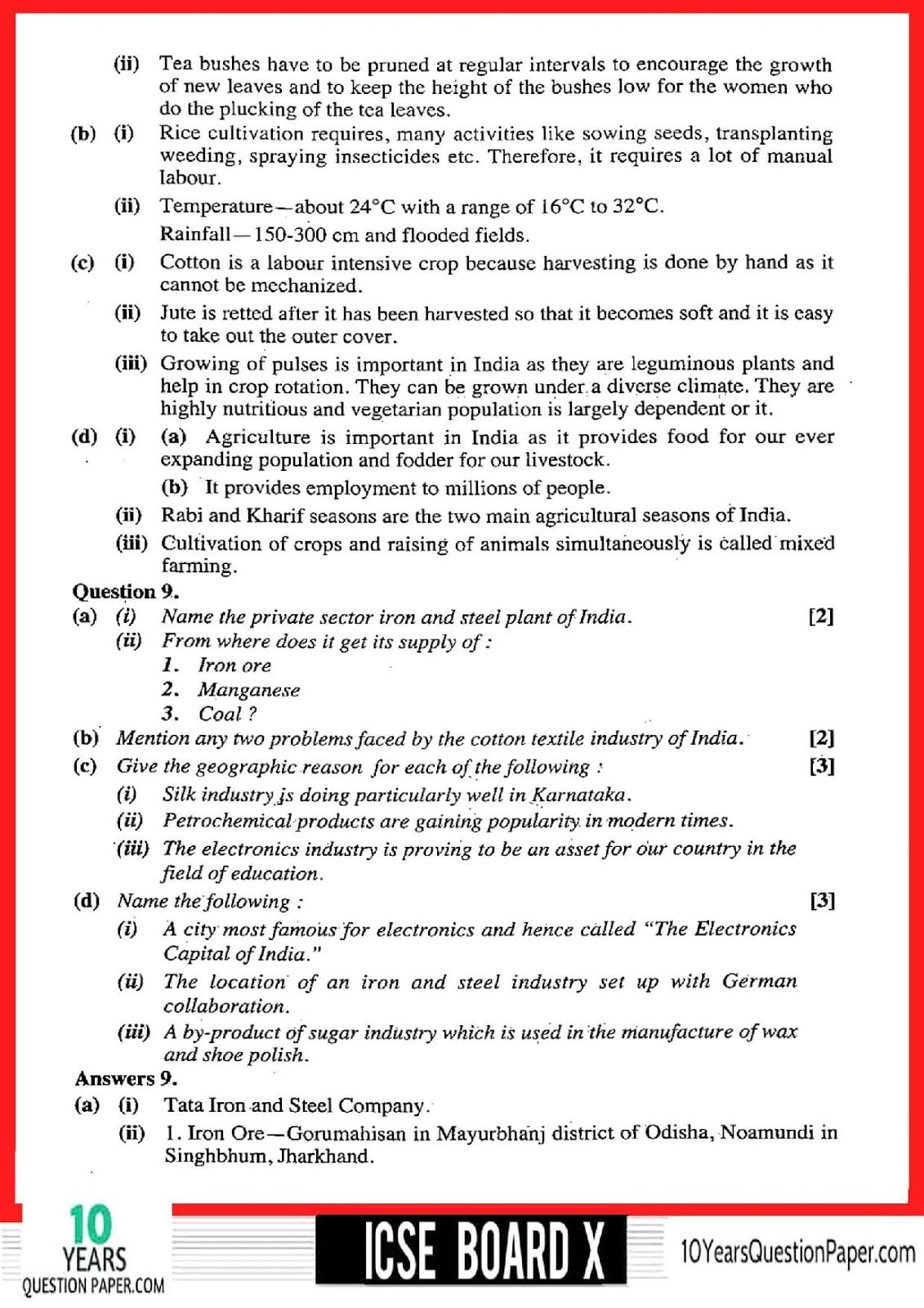 ICSE Class 10 Geography 2018 Solved Paper