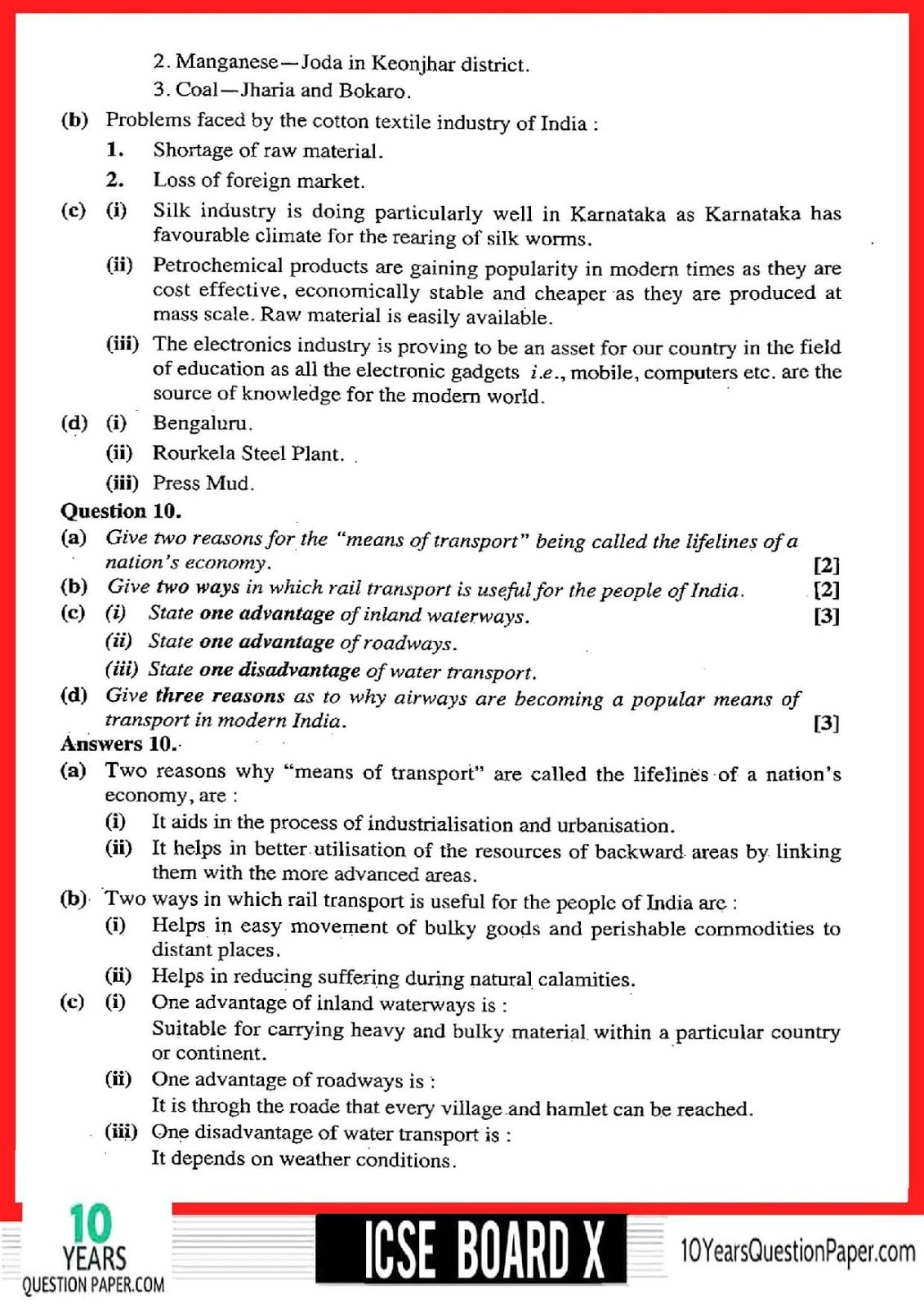 ICSE 2018 Geography Solved Paper for Class 10