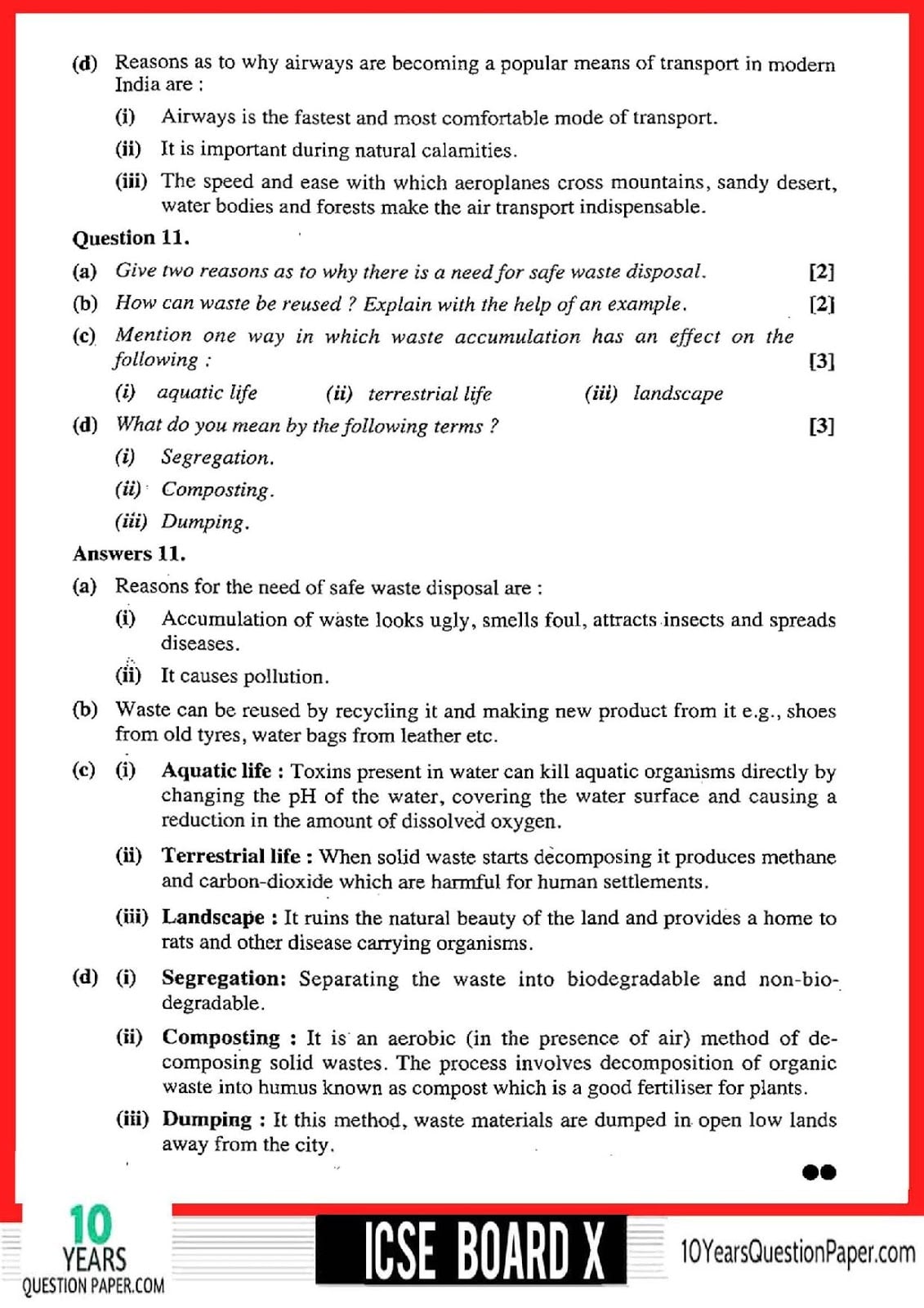 ICSE Class 10 Geography 2018 Solved Paper