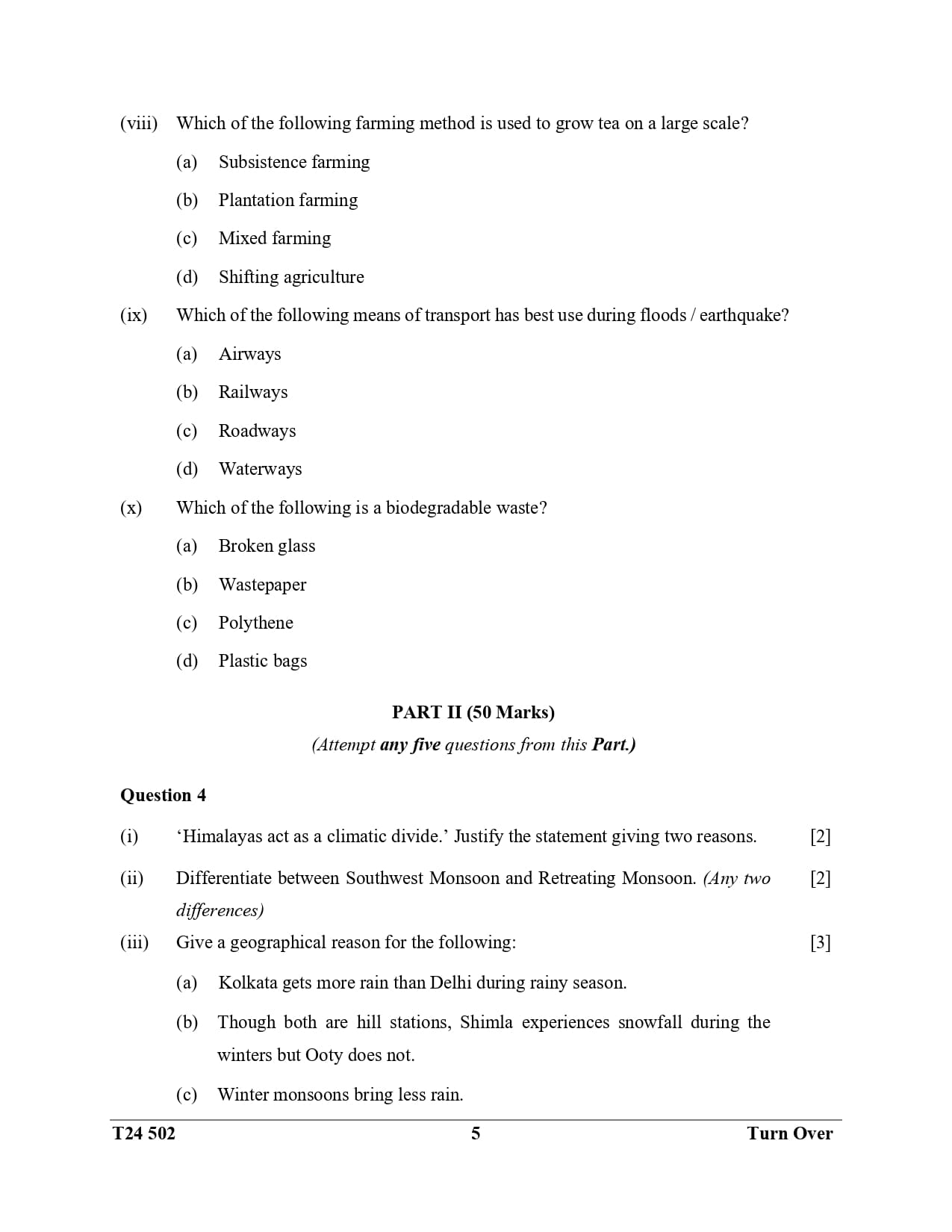 ICSE Class 10 Geography Question Paper 2024 Solved PDF Download — page 5