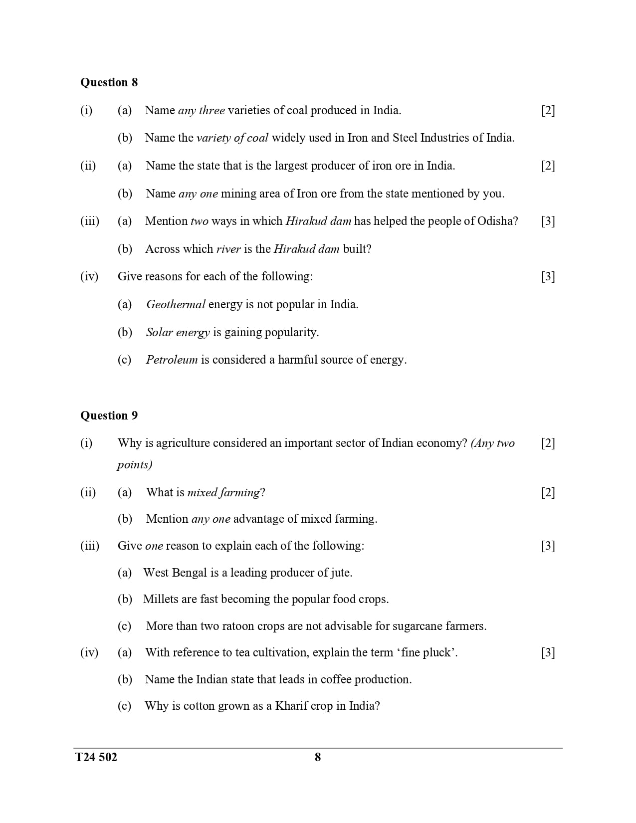 ICSE Class 10 Geography Question Paper 2024 Solved PDF Download — page 8