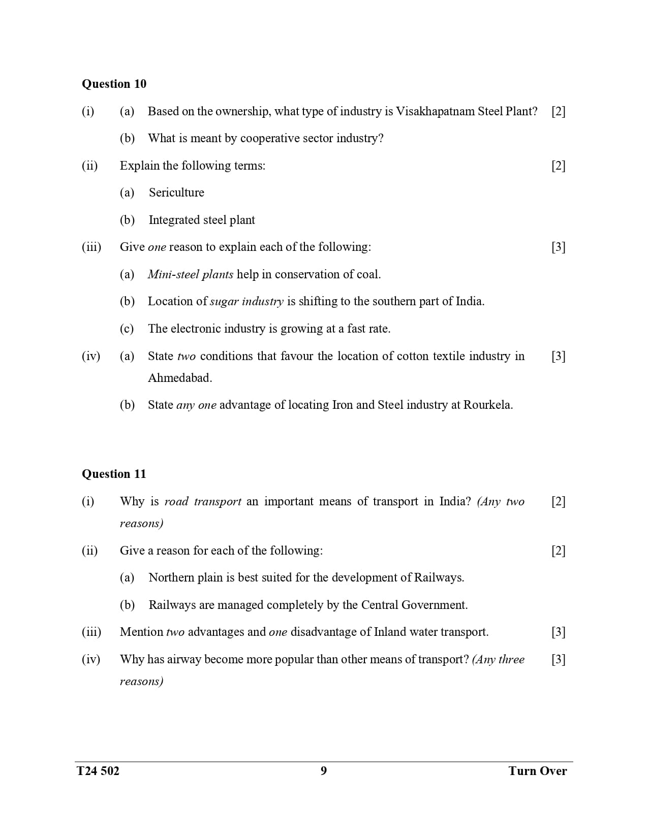 ICSE Class 10 Geography Question Paper 2024 Solved PDF Download — page 9
