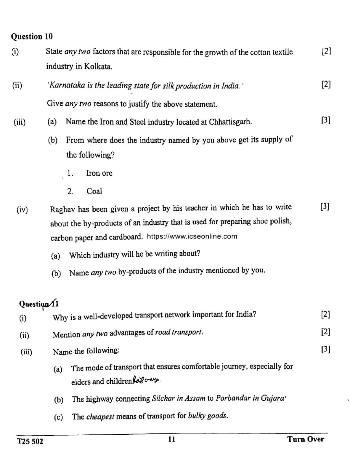 ICSE Class 10 Geography Question Paper 2025 Solved PDF Download — page 11