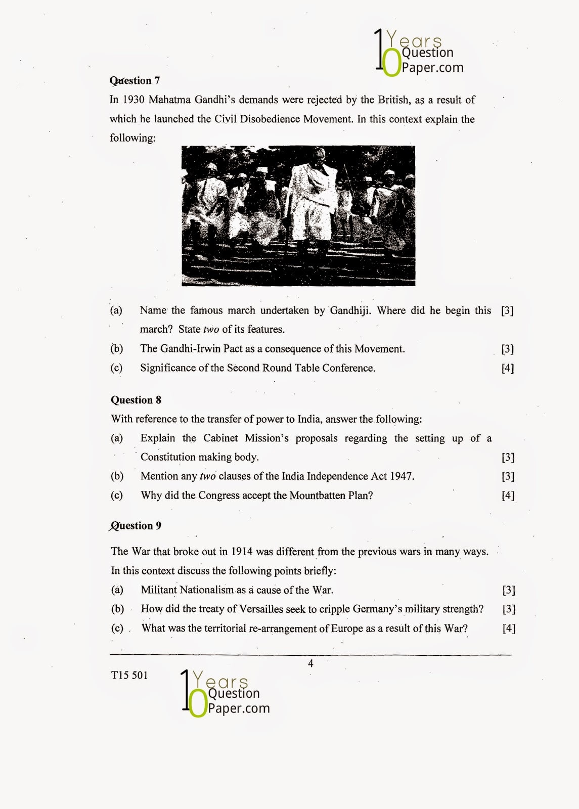 ICSE Class 10 History & Civics 2015 Question Paper