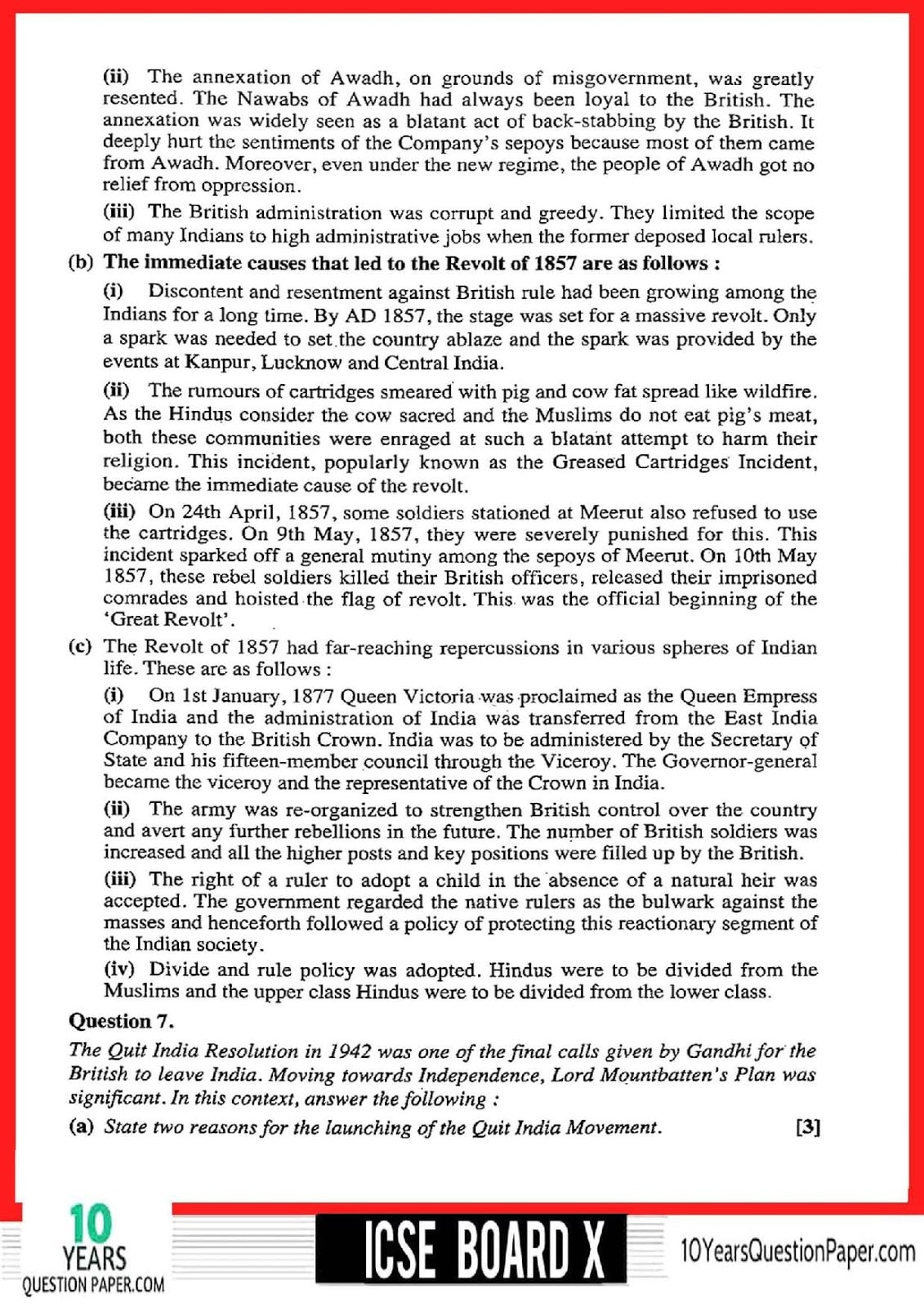 ICSE Class 10 History & Civics 2018 Solved Question Paper