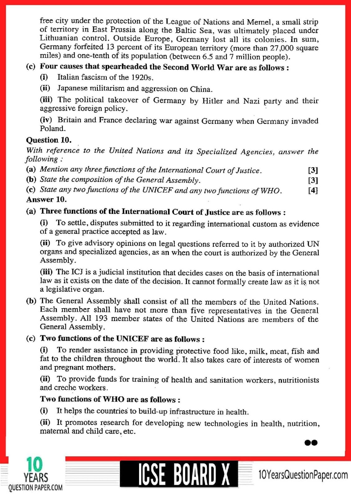 ICSE Class 10 History & Civics 2018 Solved Question Paper