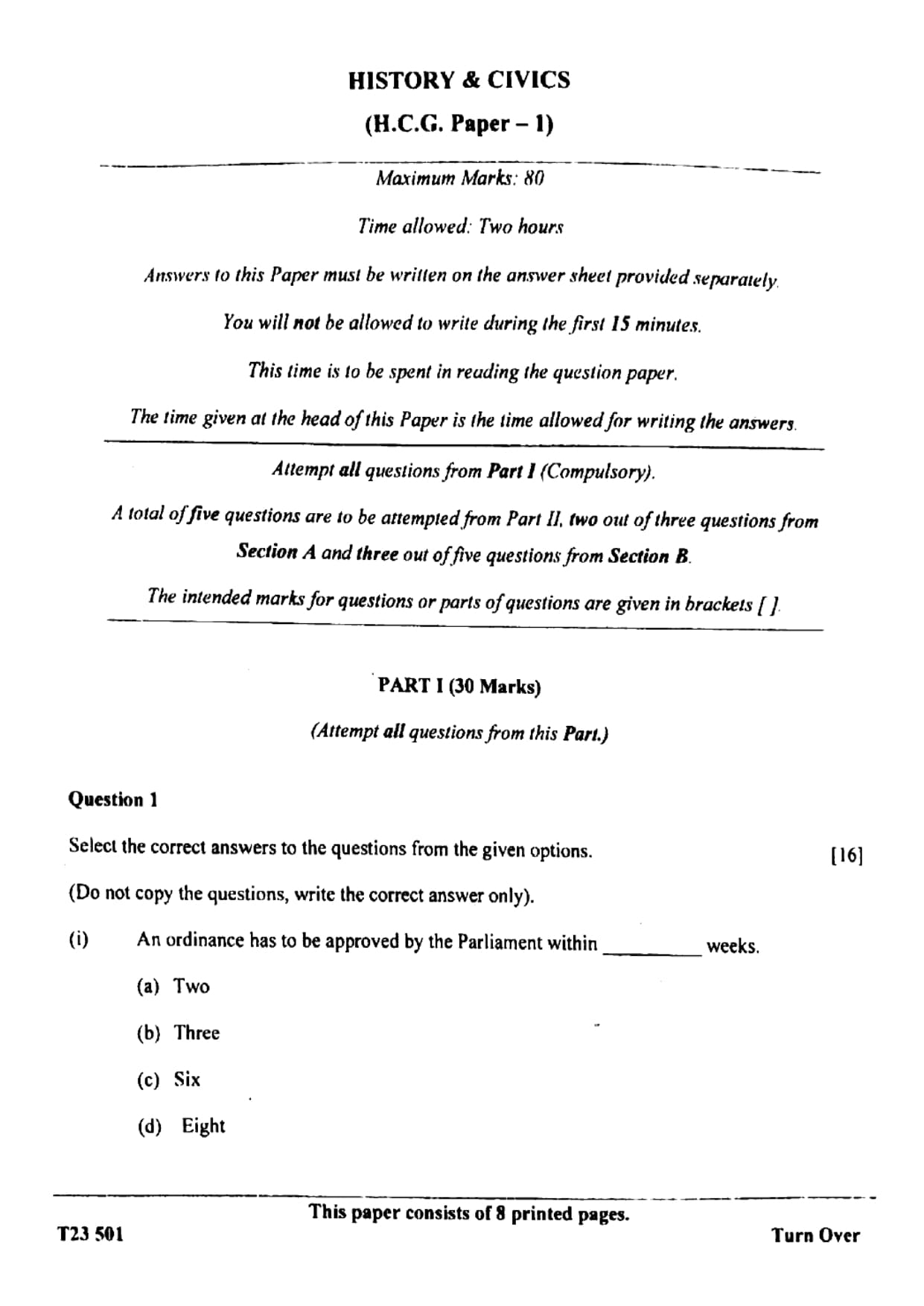 ICSE Class 10 History & Civics Question Paper 2023 Solved PDF Download — page 1