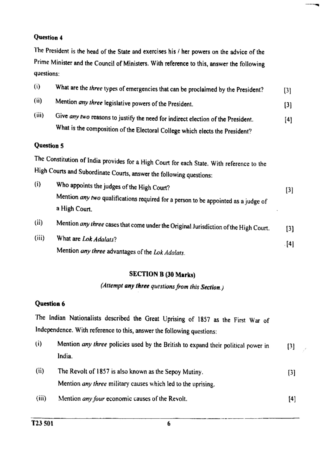 ICSE Class 10 History & Civics Question Paper 2023 Solved PDF Download — page 6