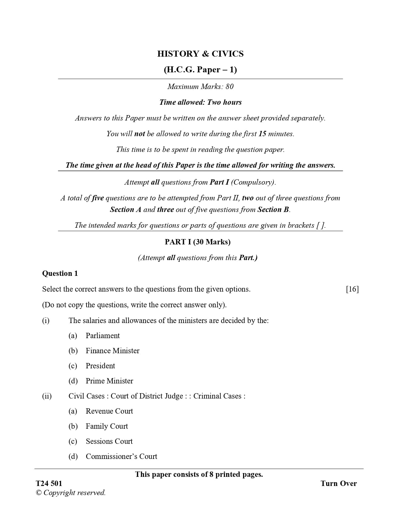 ICSE Class 10 History & Civics Question Paper 2024 Solved PDF Download — page 1