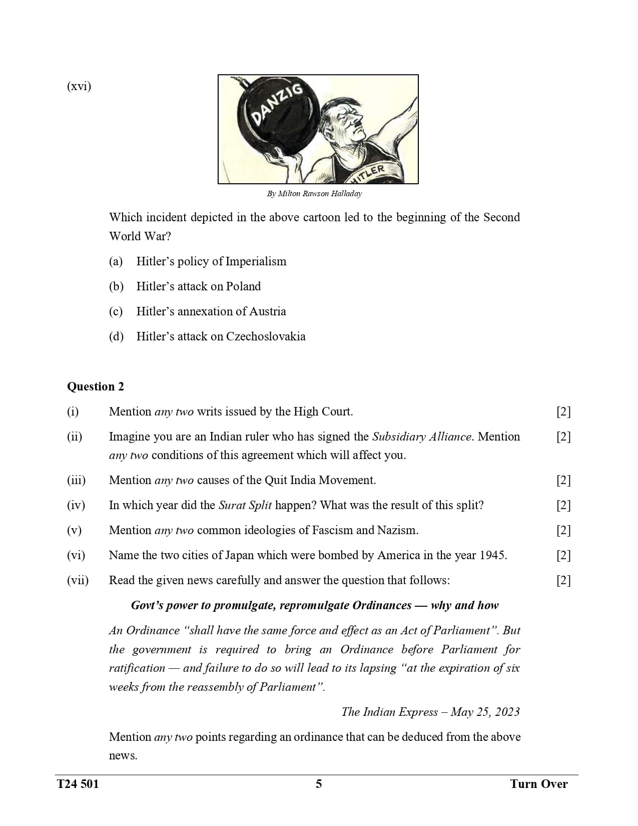 ICSE Class 10 History & Civics Question Paper 2024 Solved PDF Download — page 5