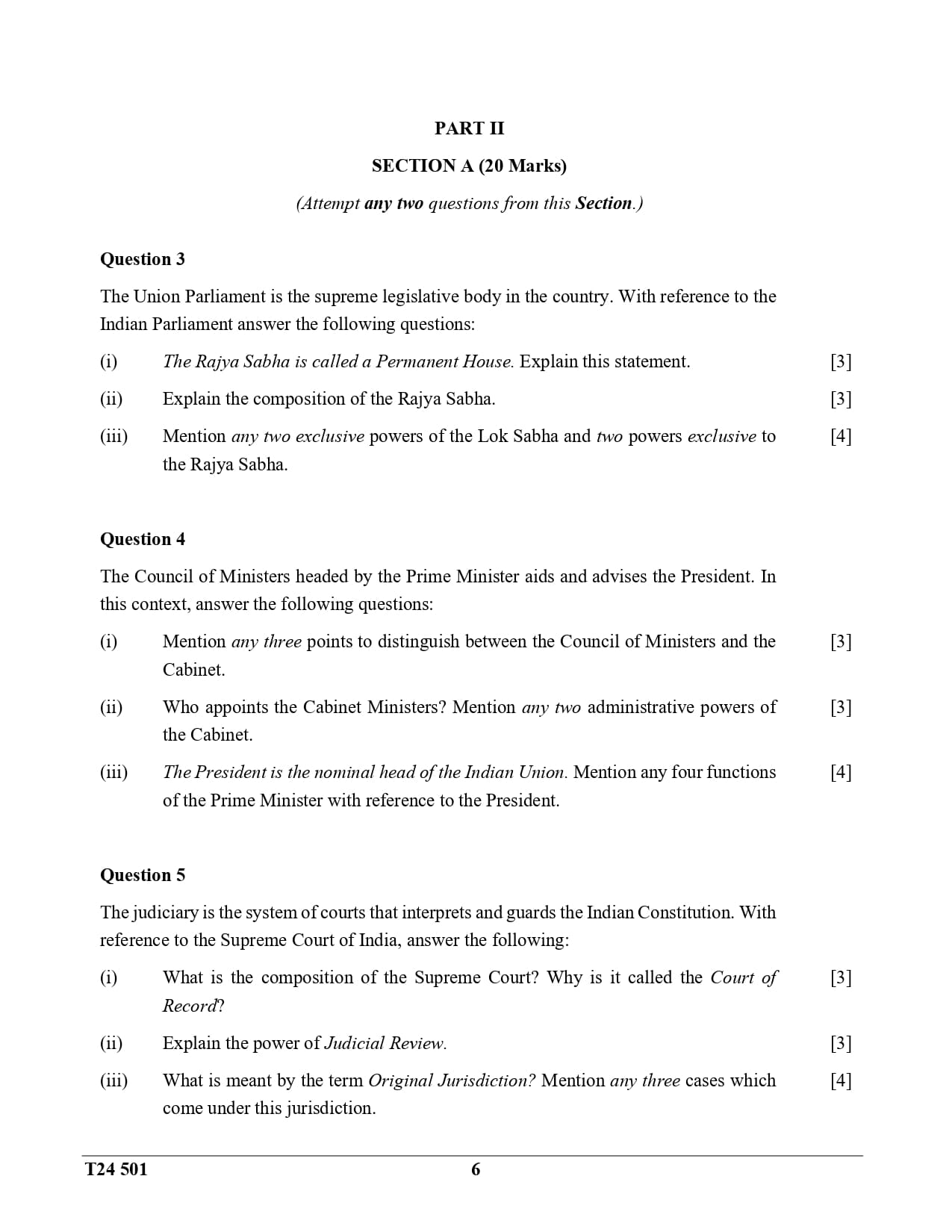 ICSE Class 10 History & Civics Question Paper 2024 Solved PDF Download — page 6