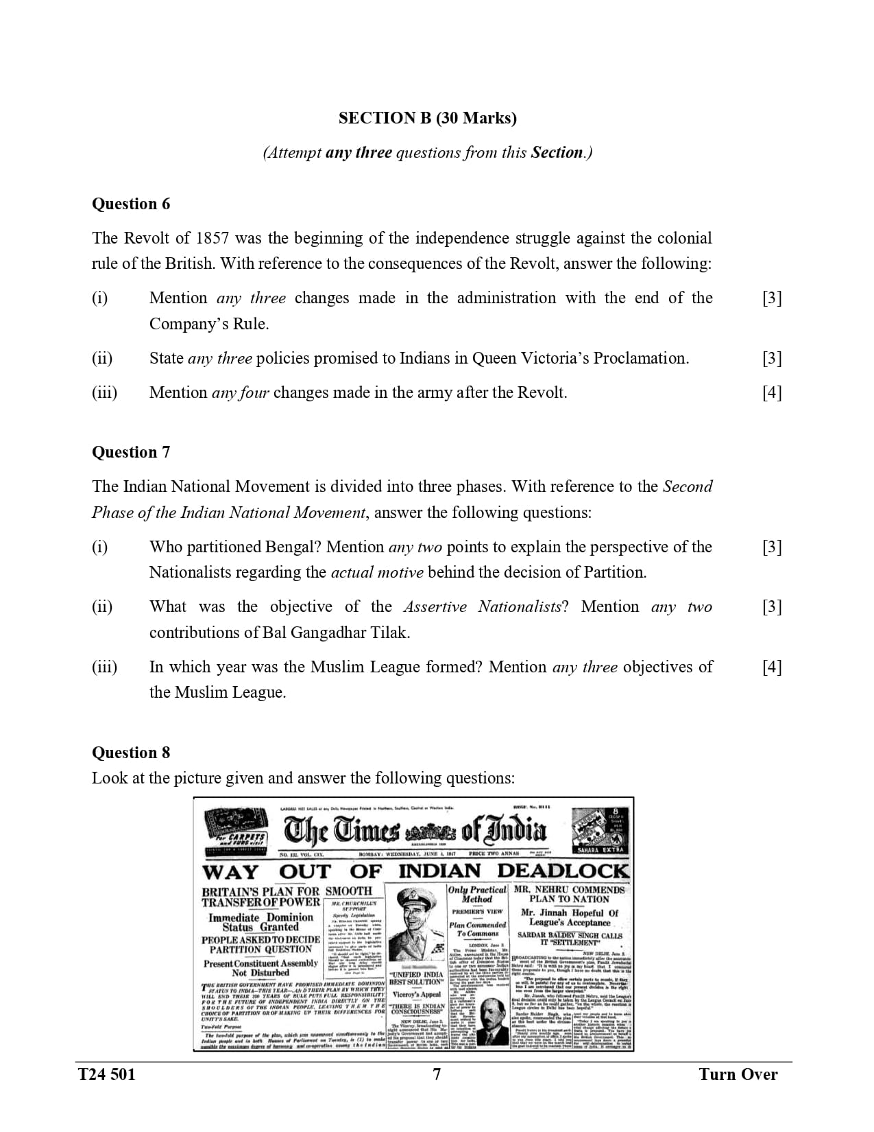 ICSE Class 10 History & Civics Question Paper 2024 Solved PDF Download — page 7