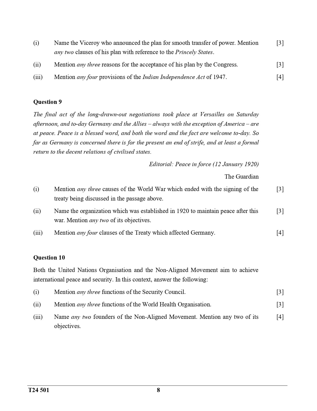 ICSE Class 10 History & Civics Question Paper 2024 Solved PDF Download — page 8