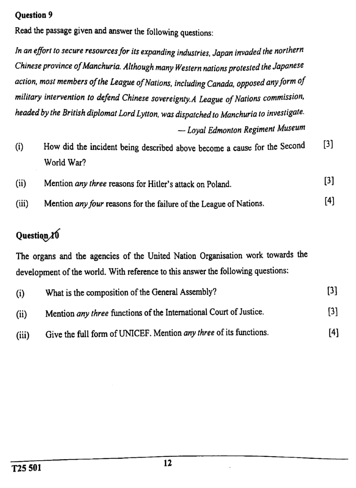 ICSE Class 10 History & Civics Question Paper 2025 Solved PDF Download — page 12