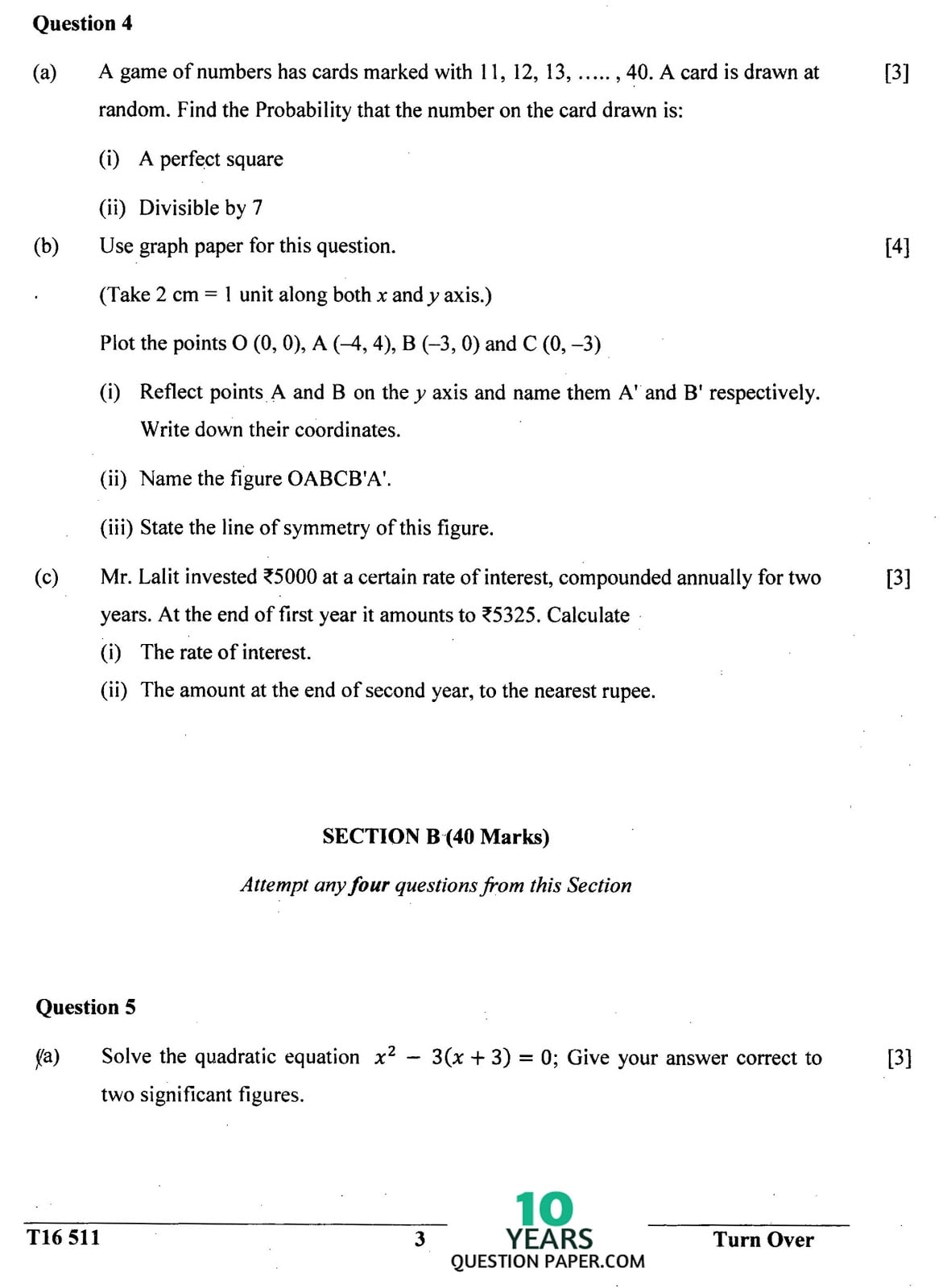ICSE Class 10 Mathematics 2016 Question Paper