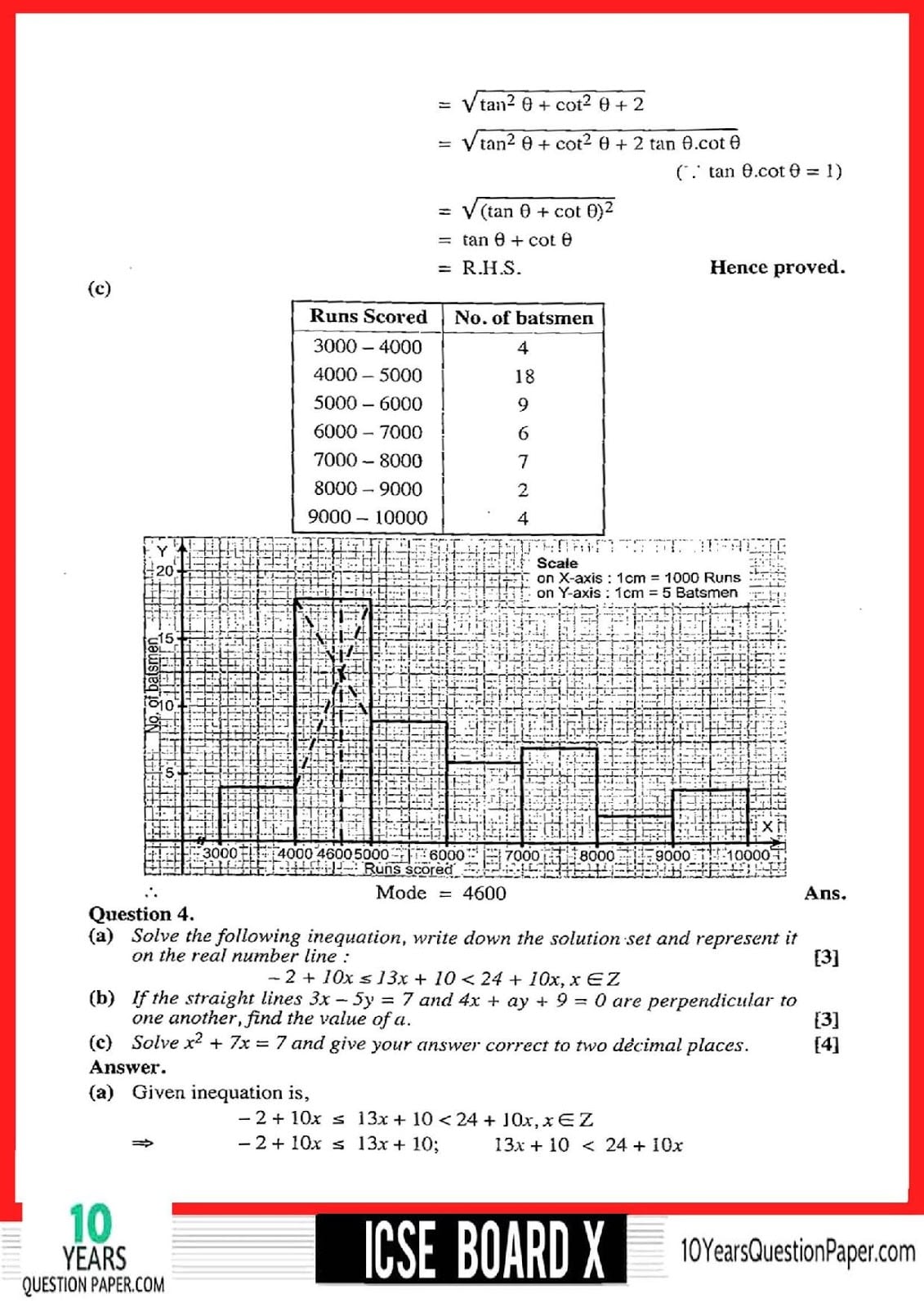 ICSE Class 10 Mathematics 2018 Solved Question Paper