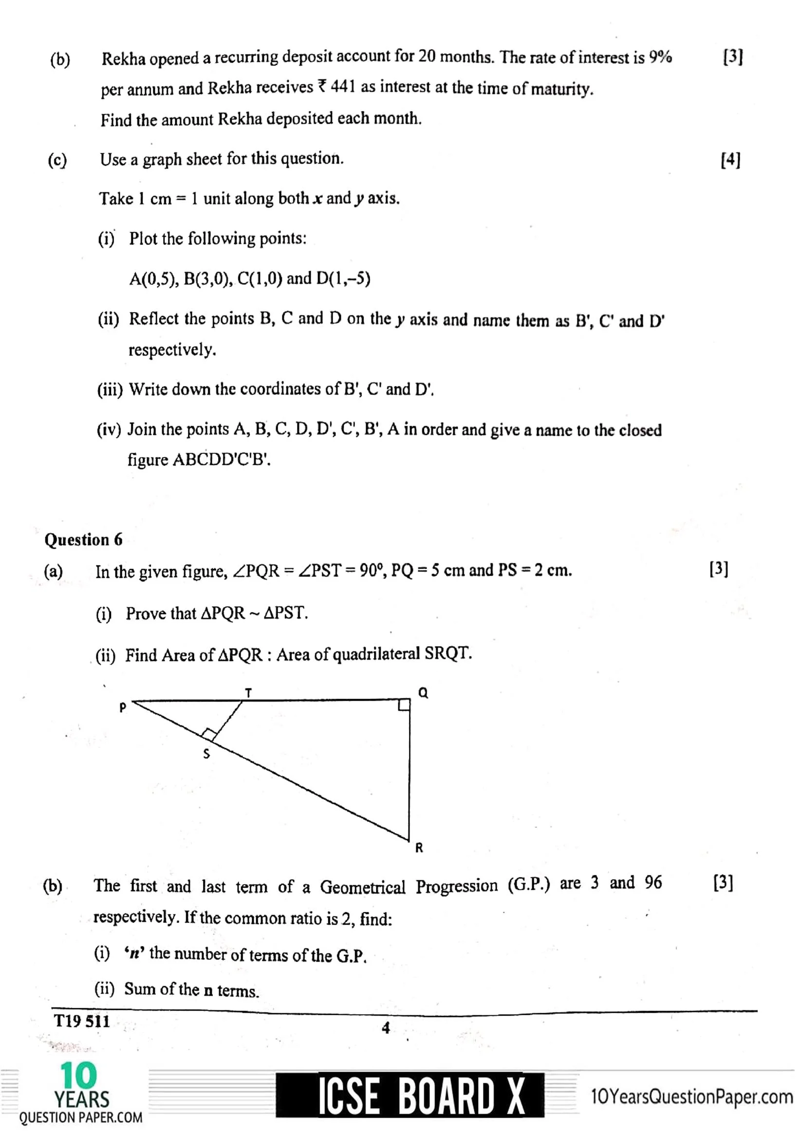 ICSE 2019 Mathematics Question Paper for Class 10