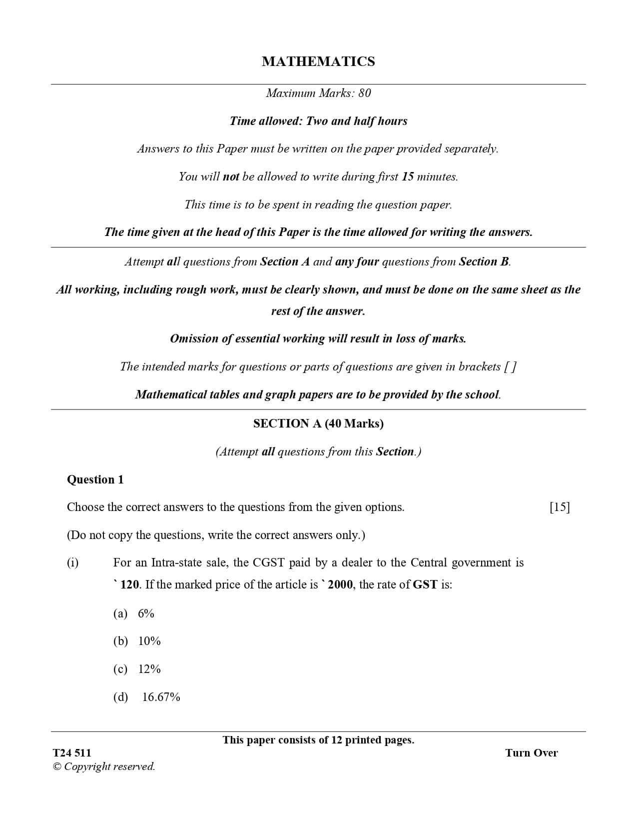 ICSE Class 10 Maths Question Paper 2024 Solved PDF Download — page 1