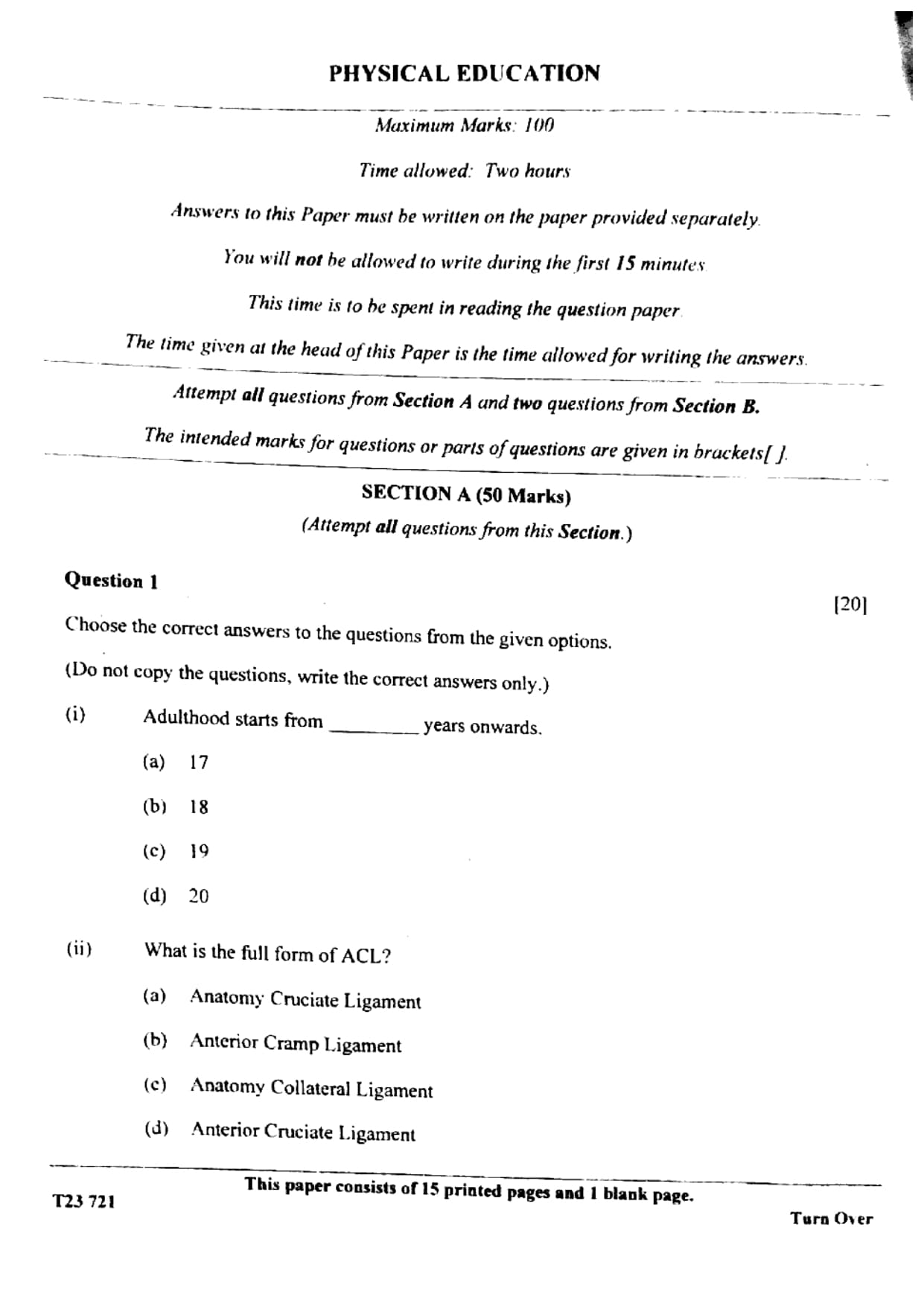 ICSE Class 10 Physical Education Question Paper 2023 Solved PDF — page 1