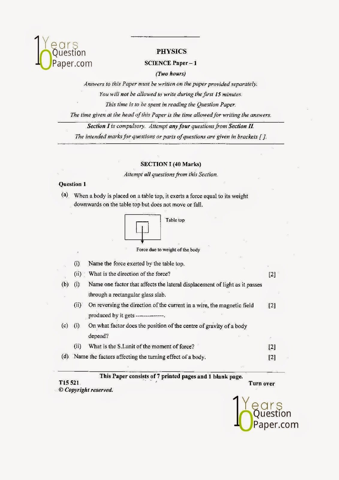 ICSE Class X 2015 Physics Question Paper ICSE Class 10 Physics 2015 Question Paper