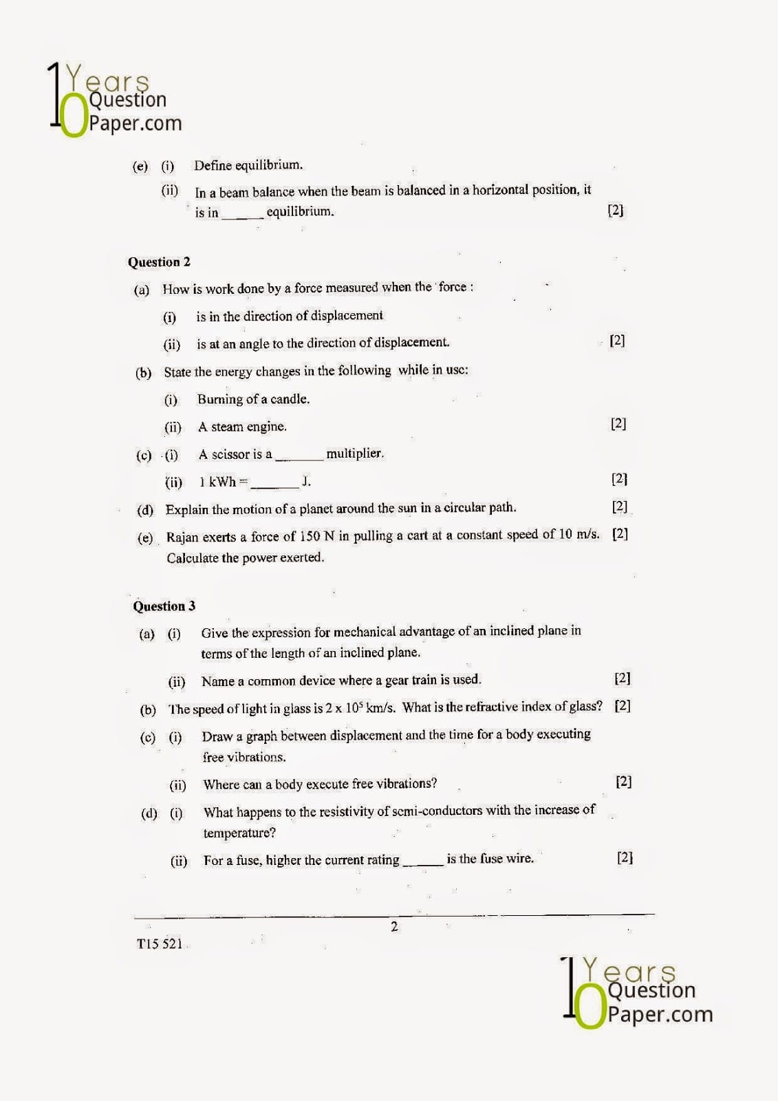 ICSE Class X 2015 Physics Question Paper ICSE Class 10 Physics 2015 Question Paper