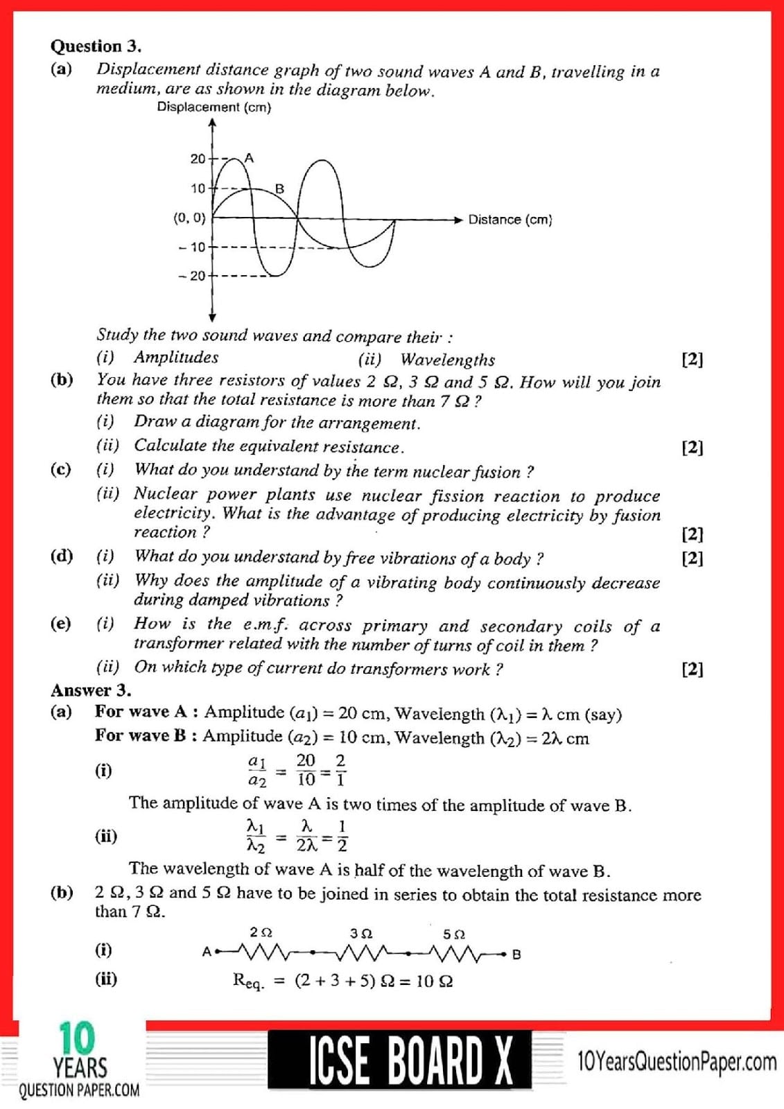 ICSE Class 10 Physics 2018 Solved Question Paper