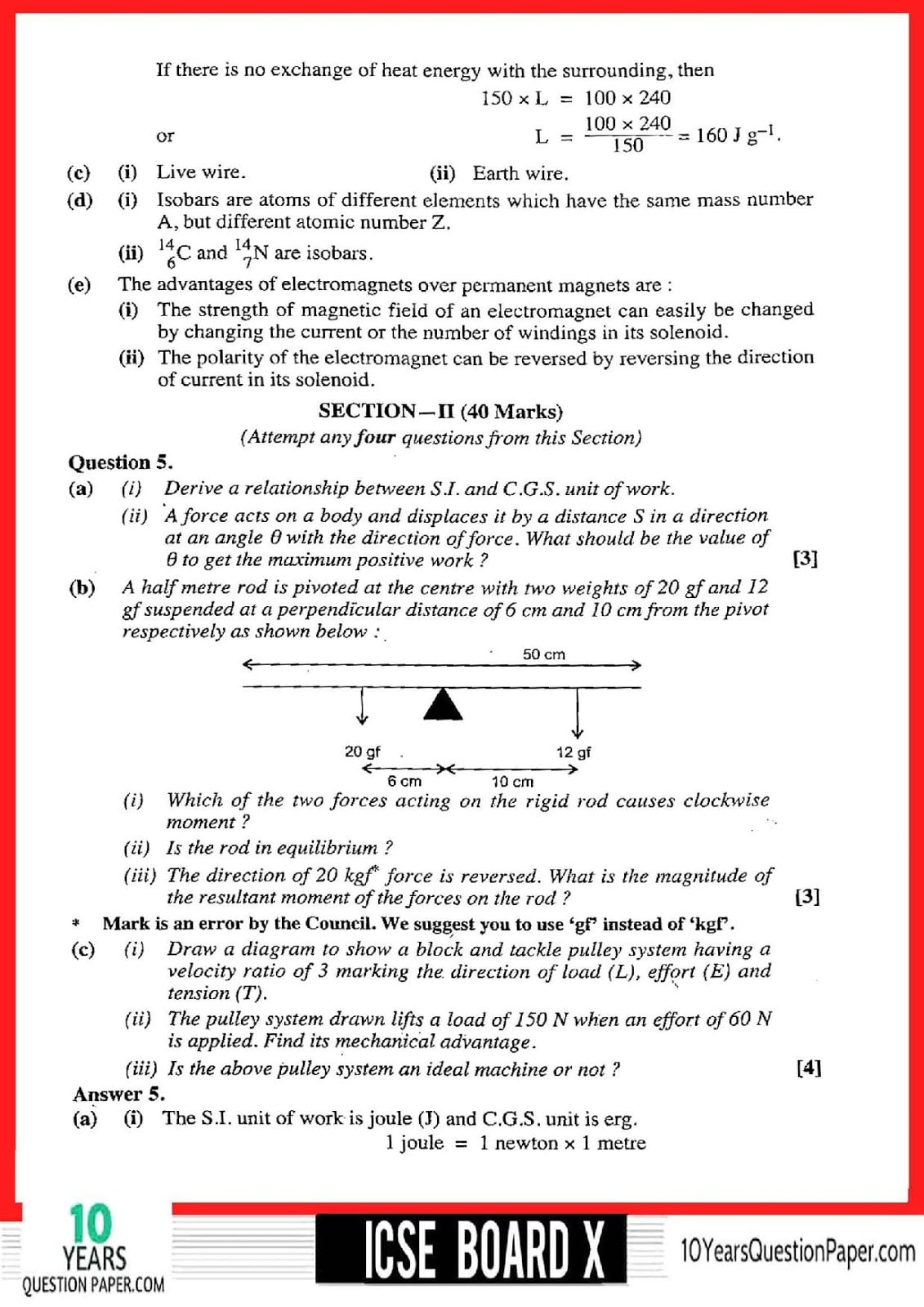 ICSE Class 10 Physics 2018 Solved Question Paper