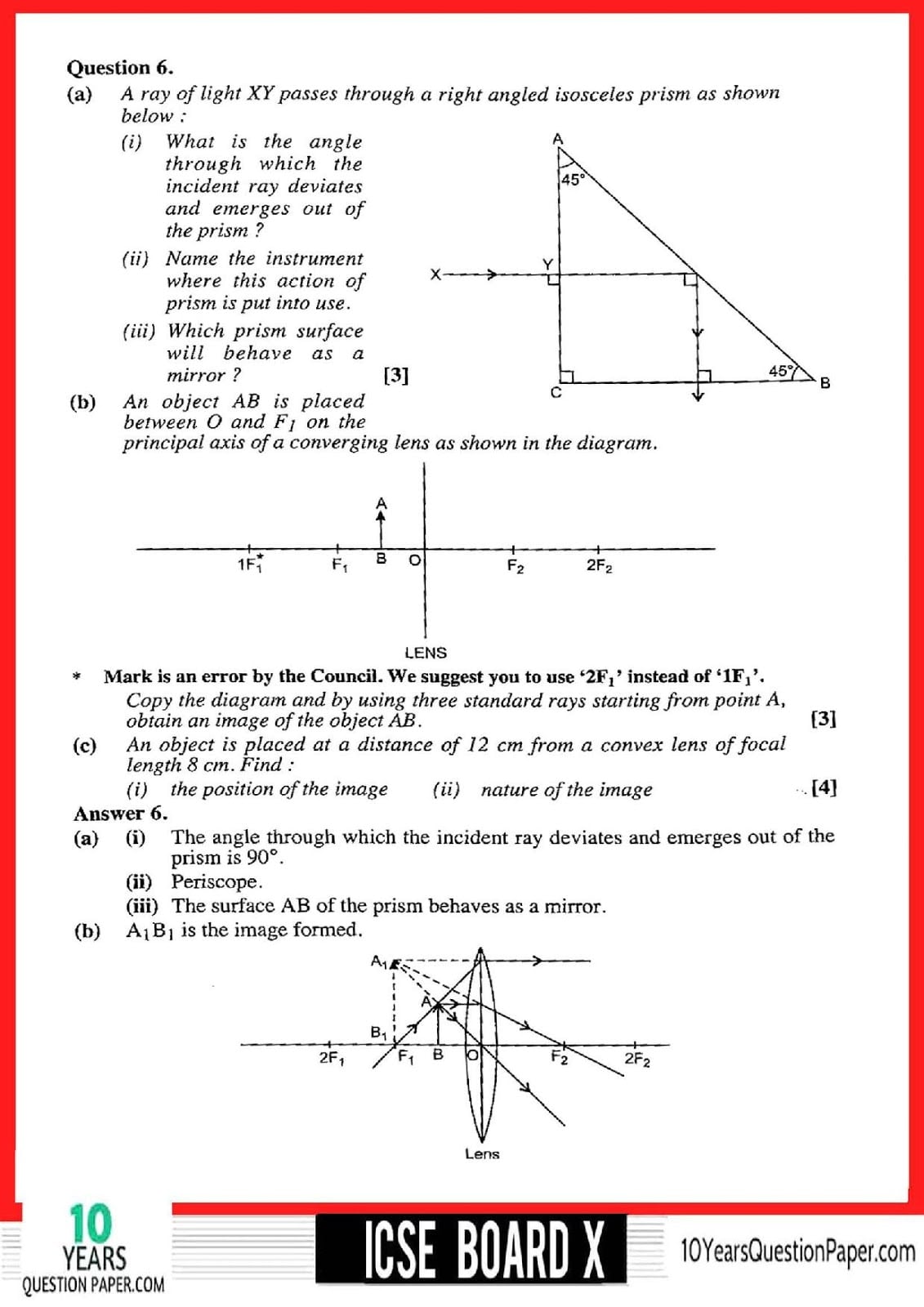ICSE Class 10 Physics 2018 Solved Question Paper