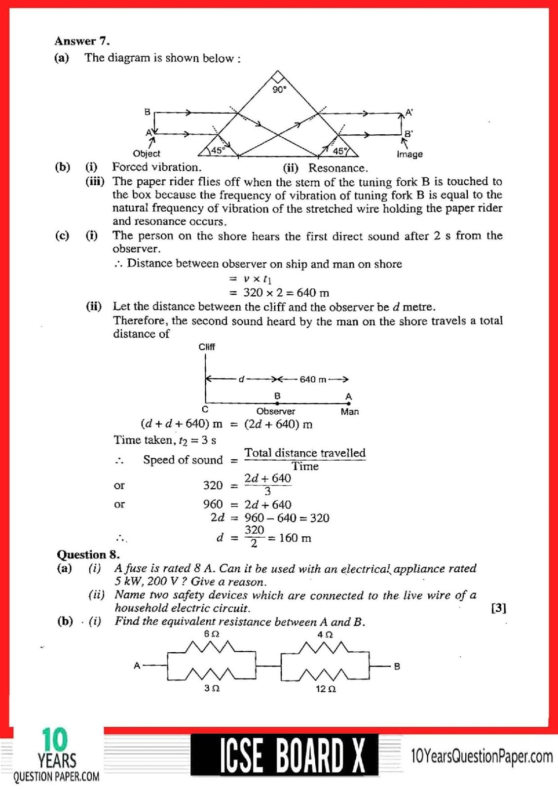 ICSE Class 10 Physics 2018 Solved Question Paper