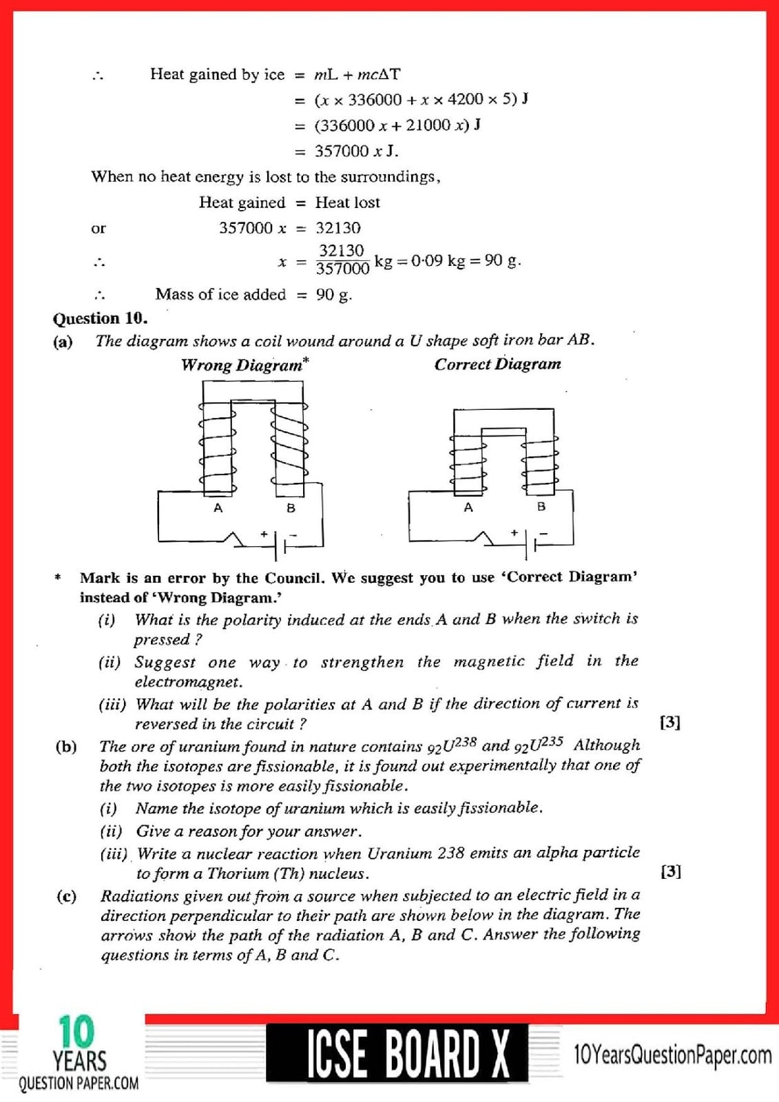 ICSE Class 10 Physics 2018 Solved Question Paper