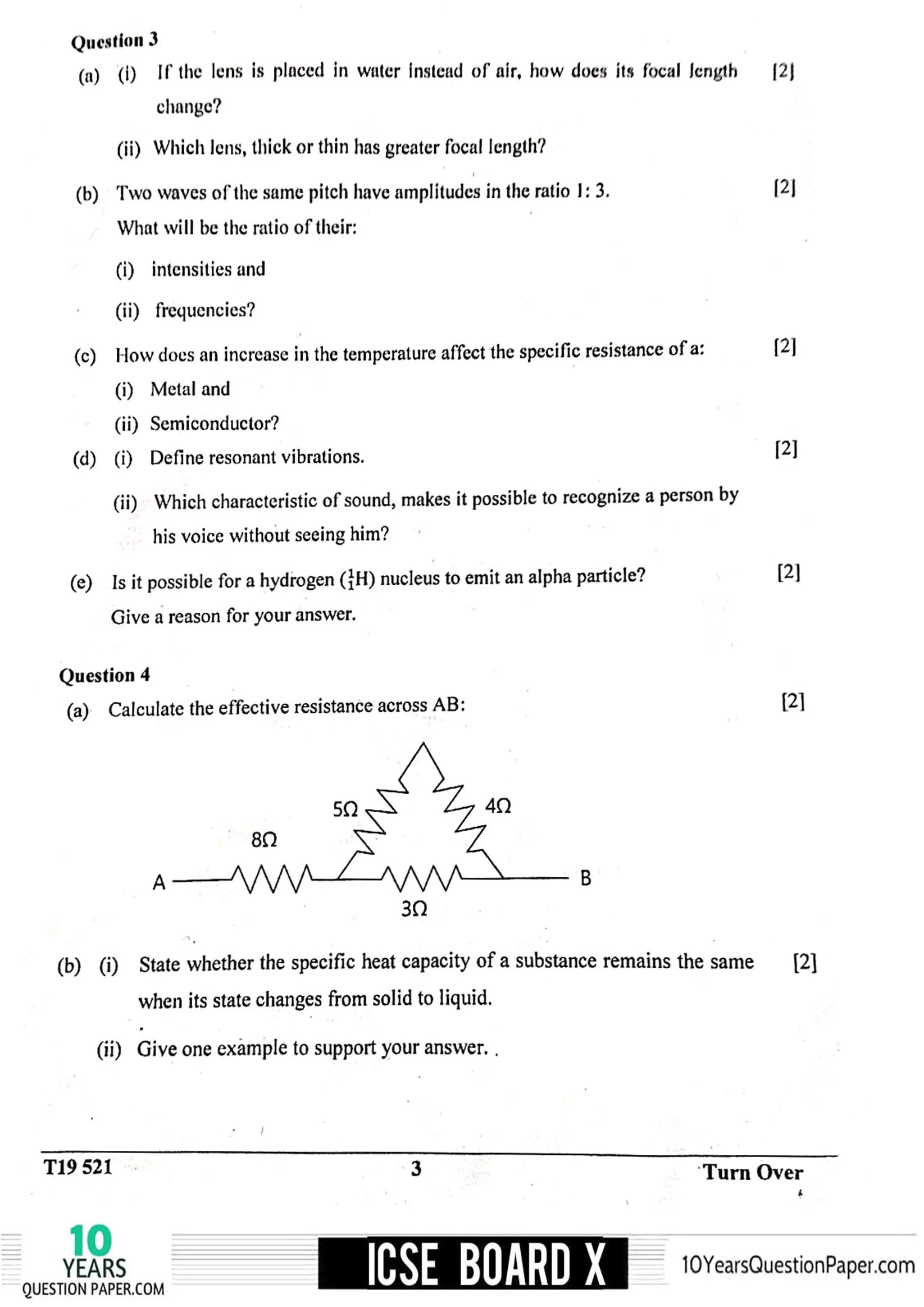 ICSE Class X 2019 Physics Question Paper ICSE Class 10 Physics 2019 Question Paper