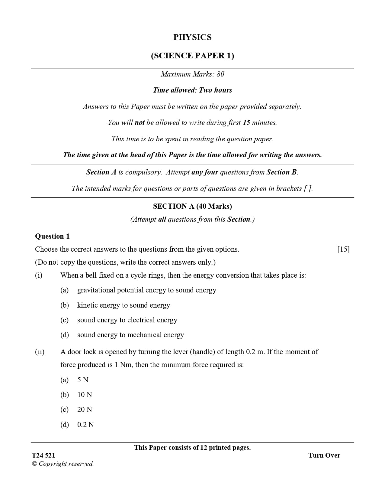 ICSE Class 10 Physics Question Paper 2024 Solved PDF Download — page 1