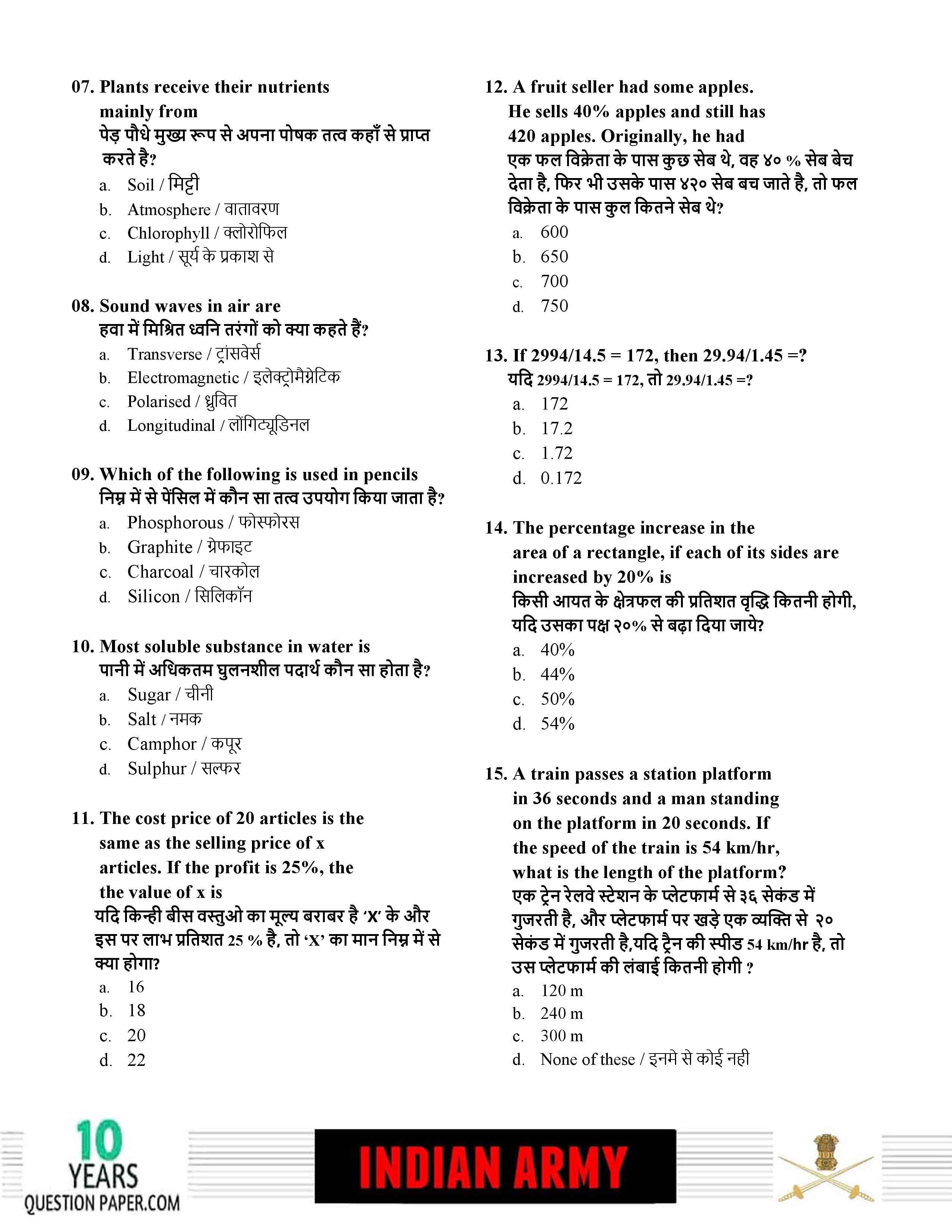 Indian Army Clerk 2019 Question Paper