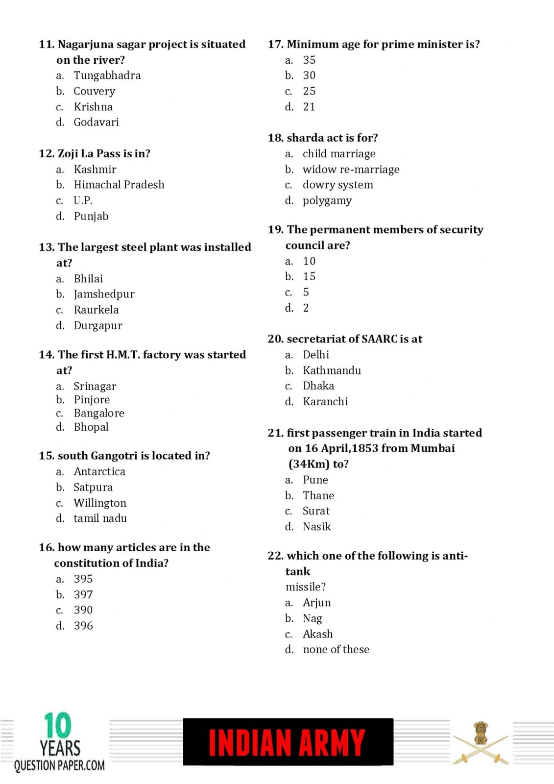Indian Army Havildar 2018 Question Paper with Answer Key — page 2