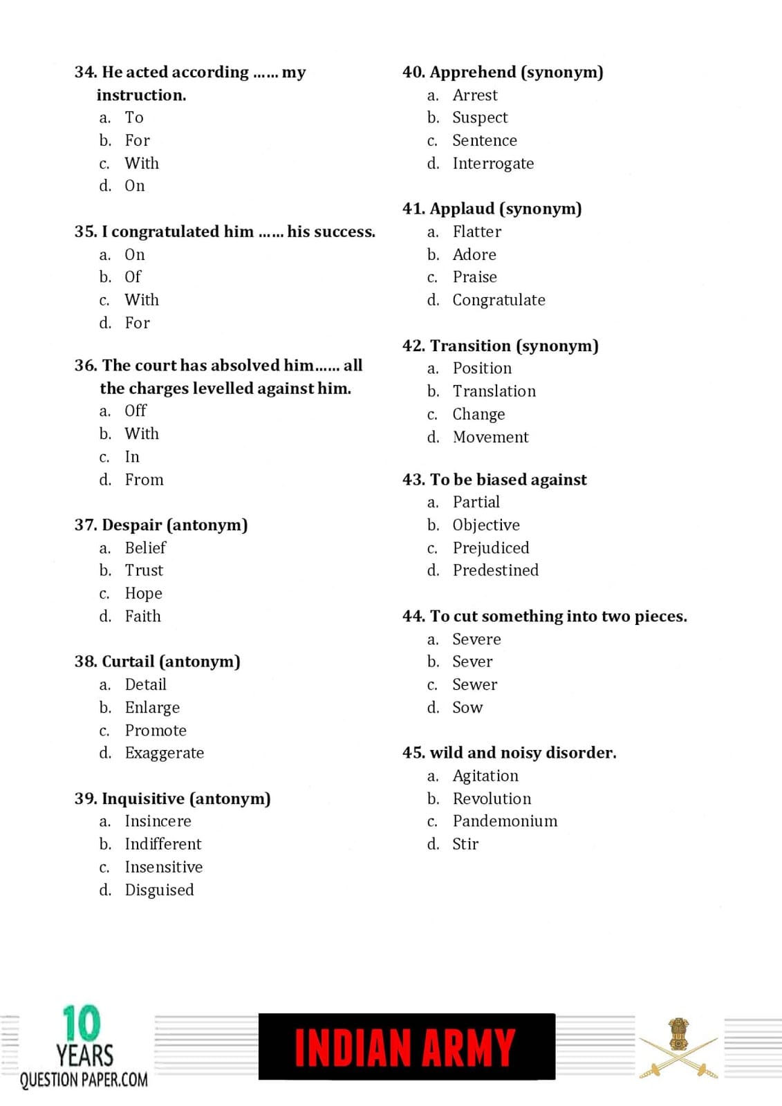 Indian Army Havildar 2018 Question Paper with Answer Key — page 4